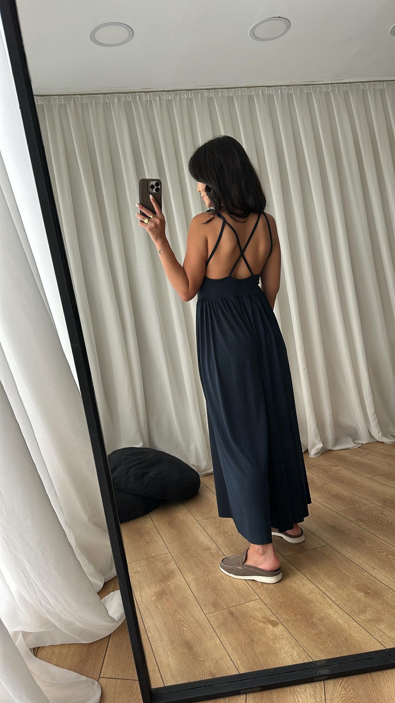 Lacivert Modal Kumaş İp Askılı Tulum