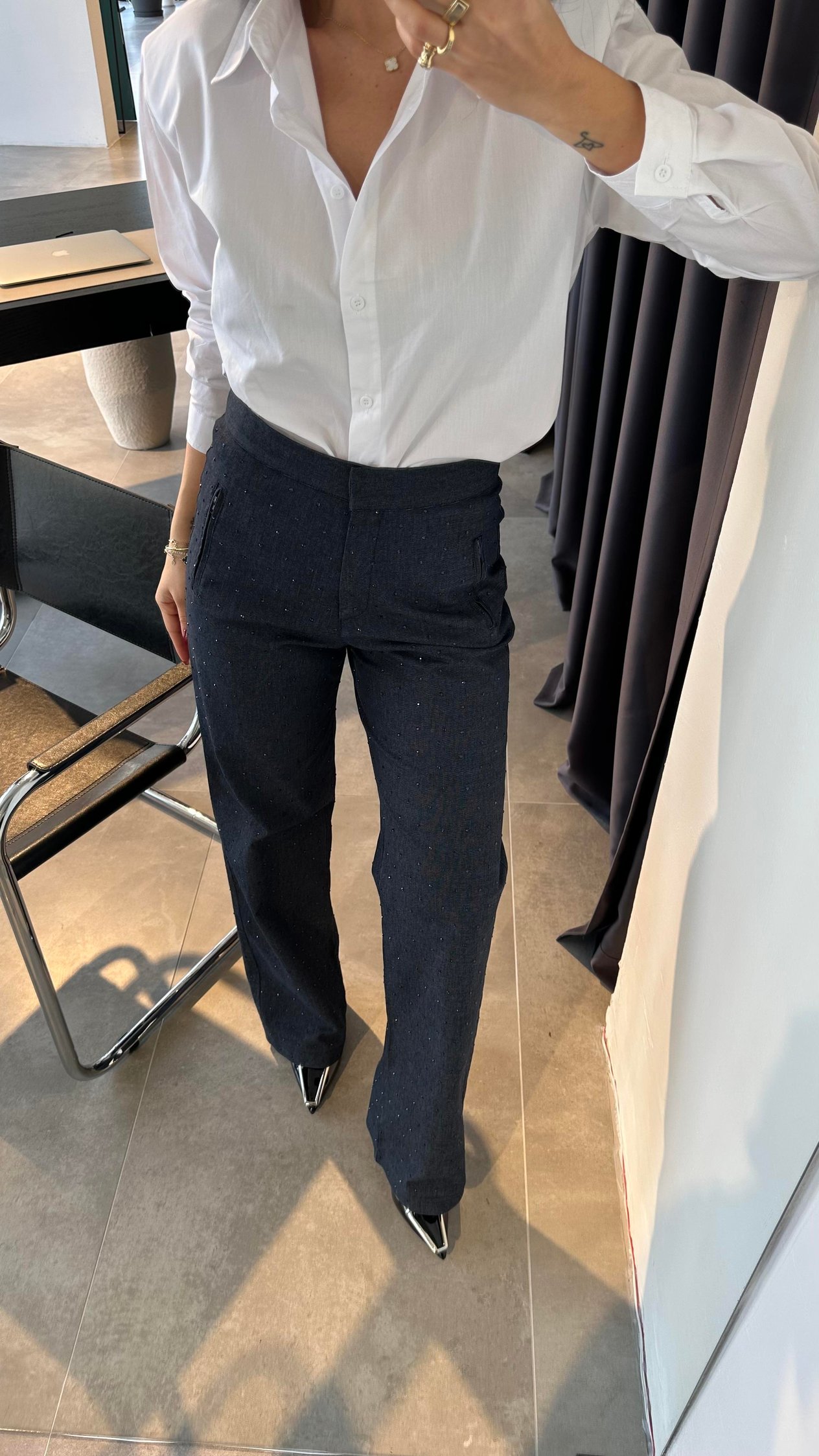 Lacivert Taşlı Jean