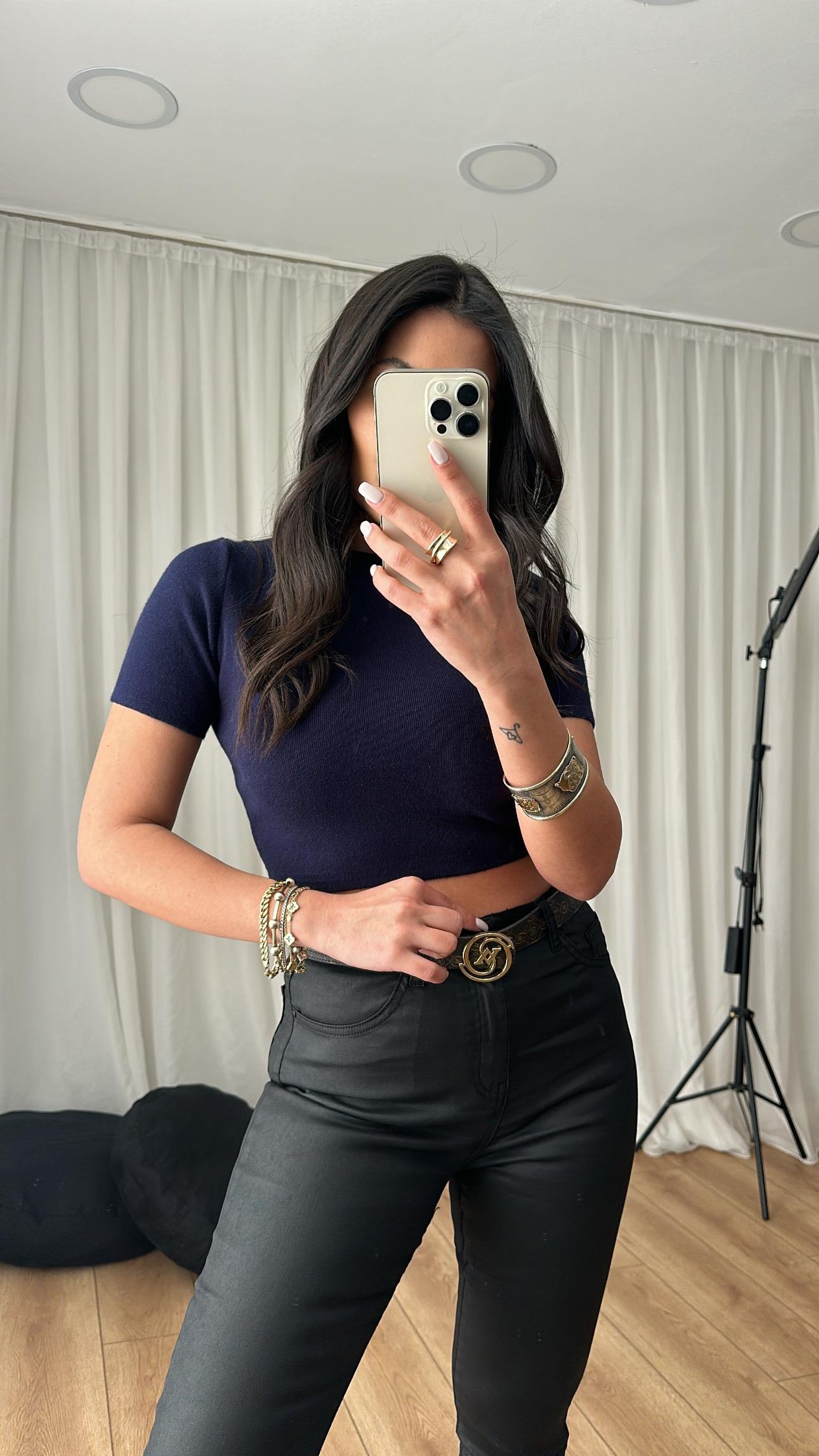 Lacivert Triko Kısa Kol Crop