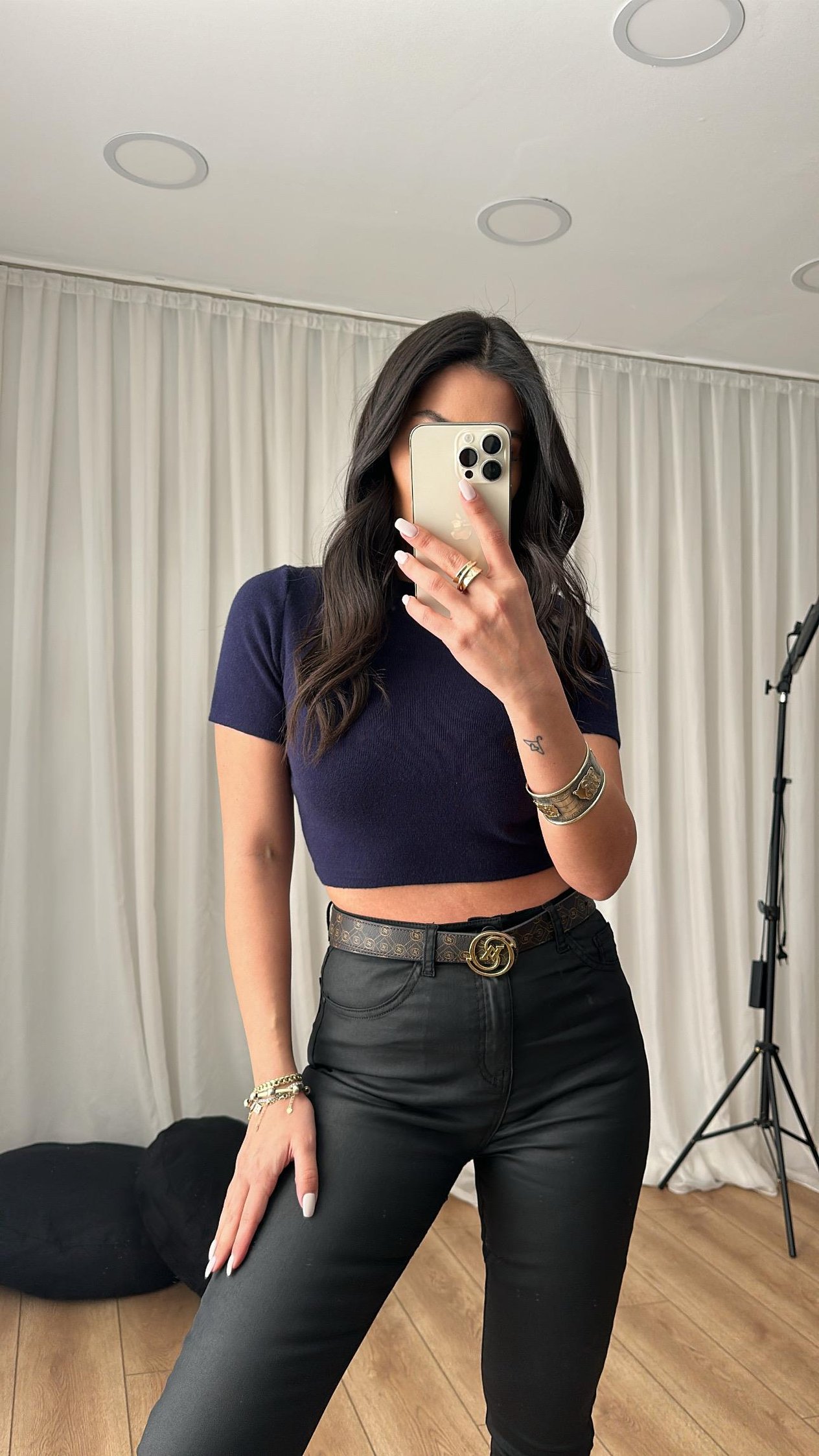 Lacivert Triko Kısa Kol Crop