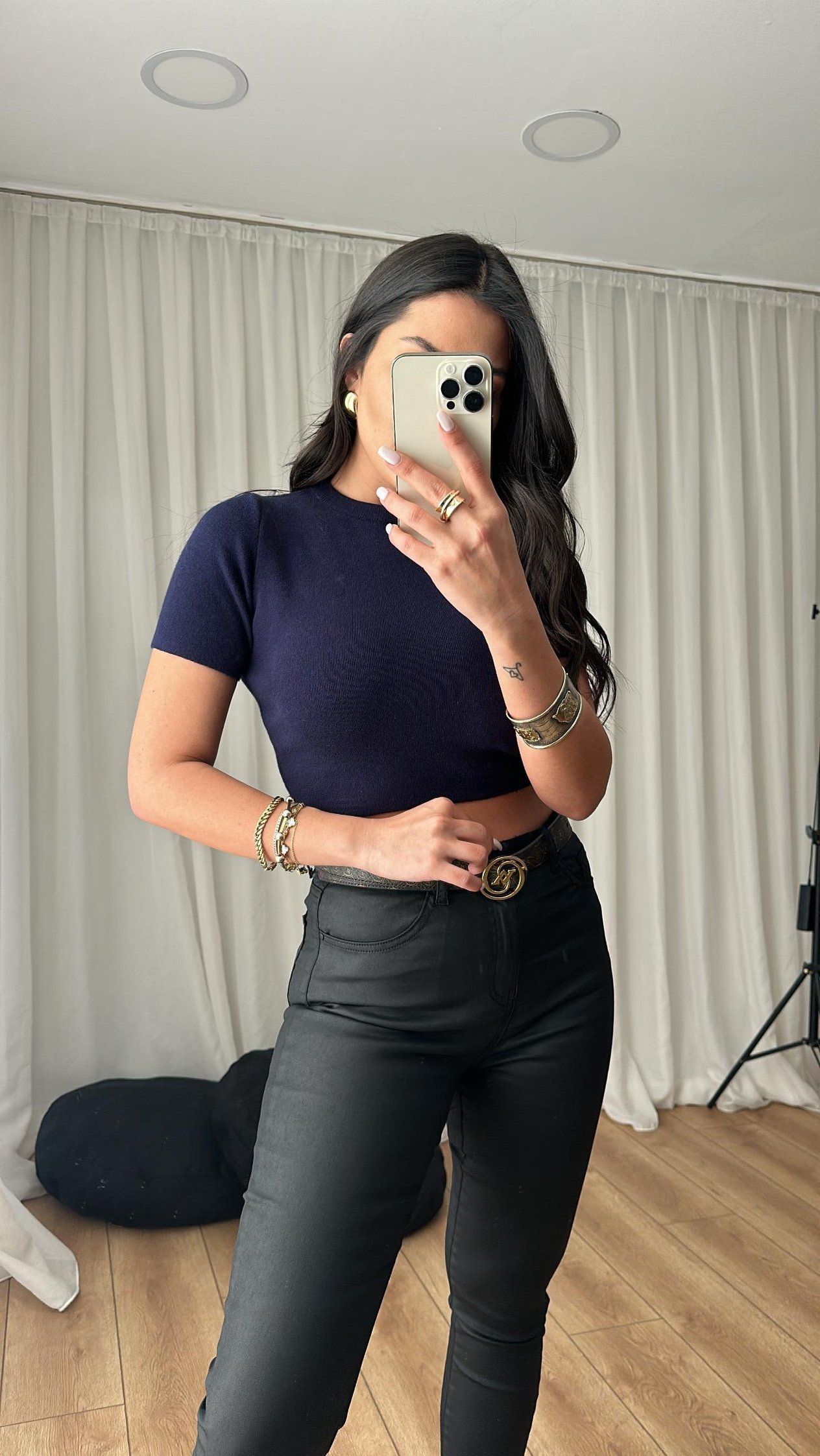 Lacivert Triko Kısa Kol Crop