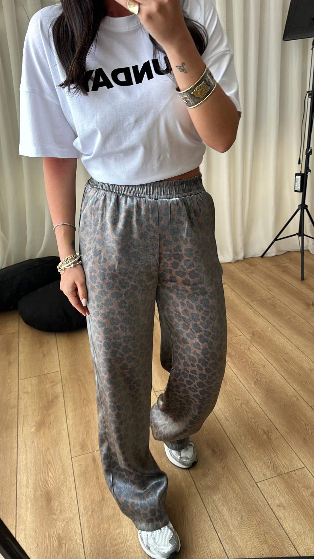 Leopar Saten Pantolon