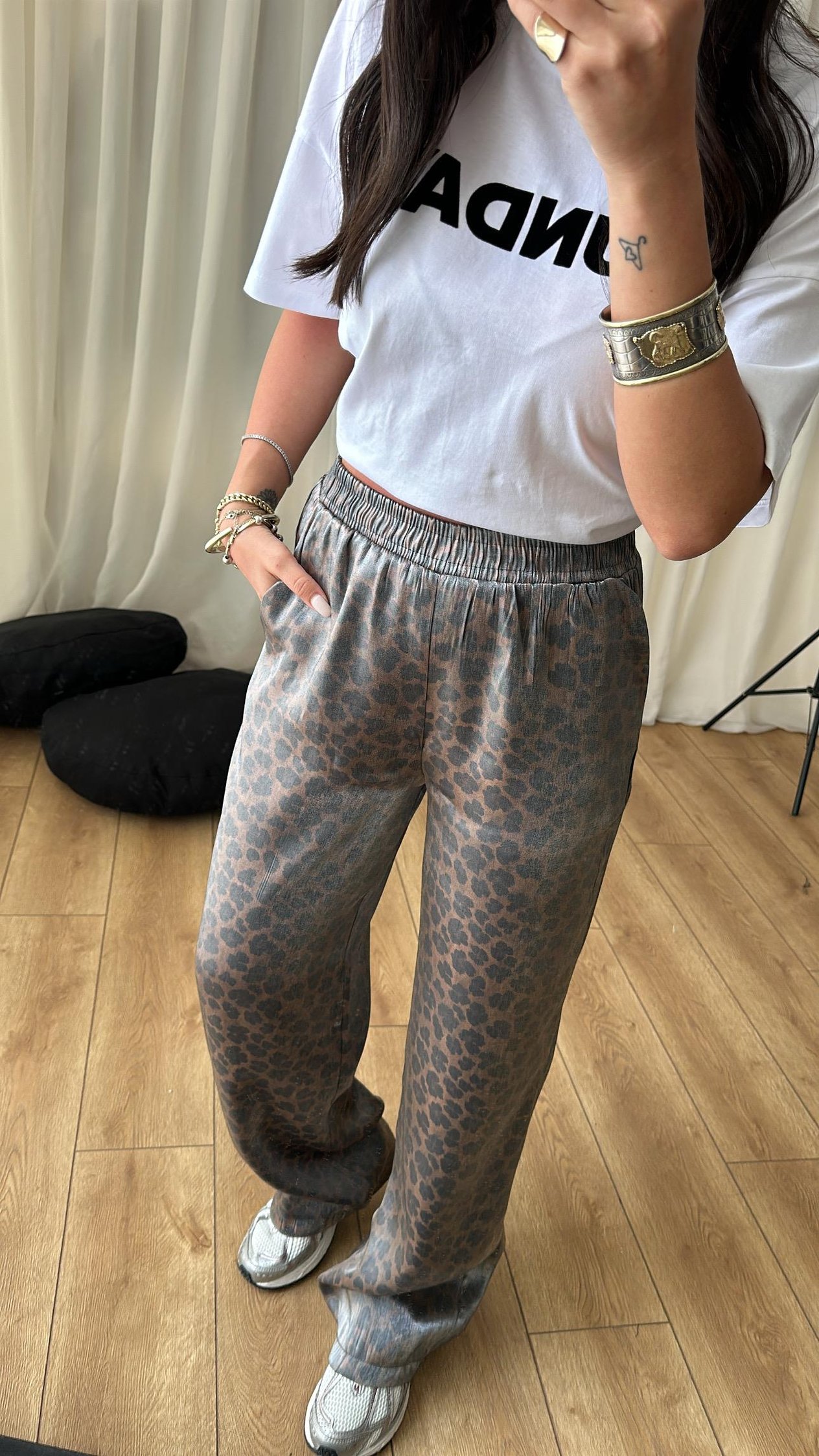 Leopar Saten Pantolon