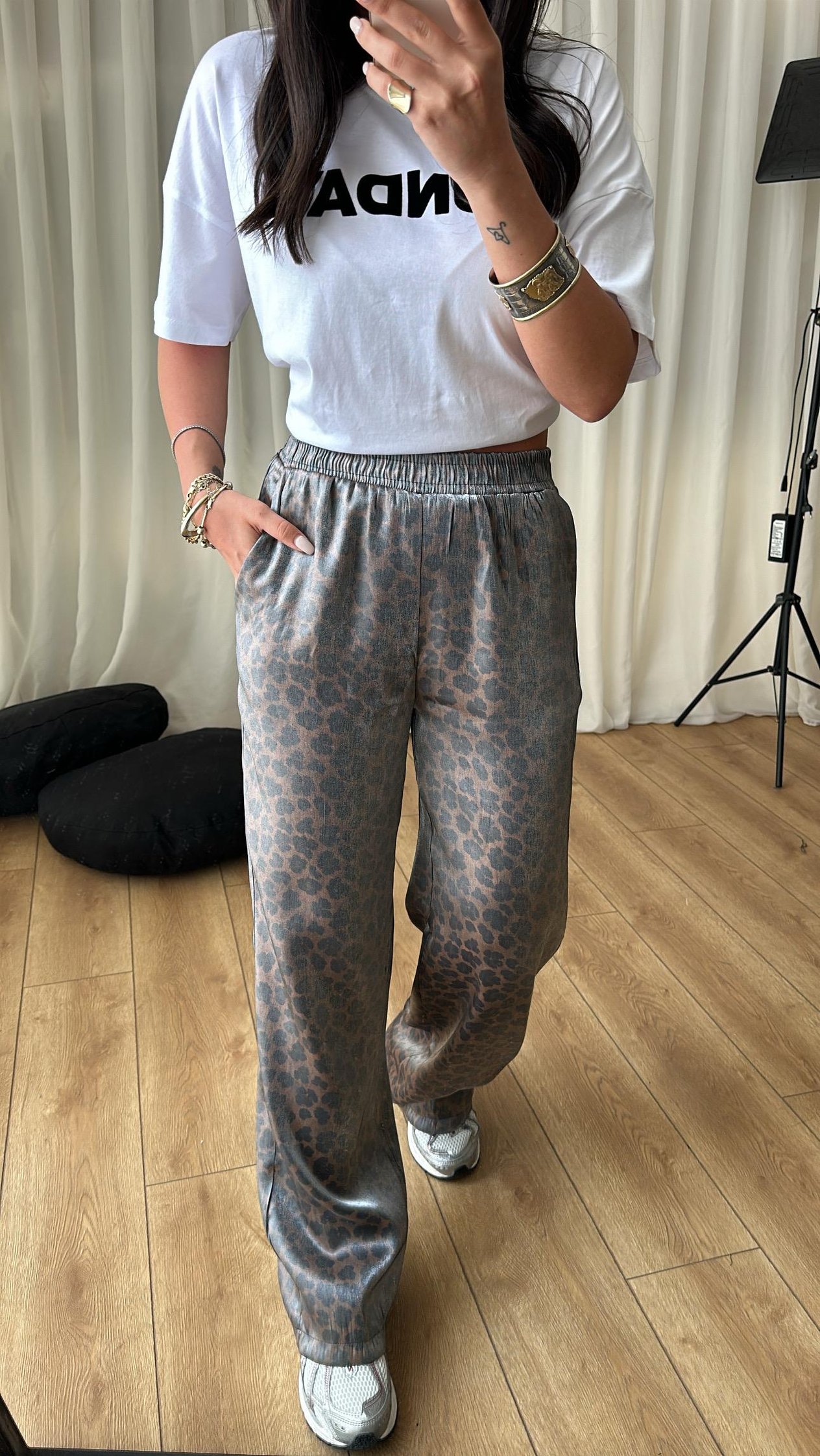 Leopar Saten Pantolon