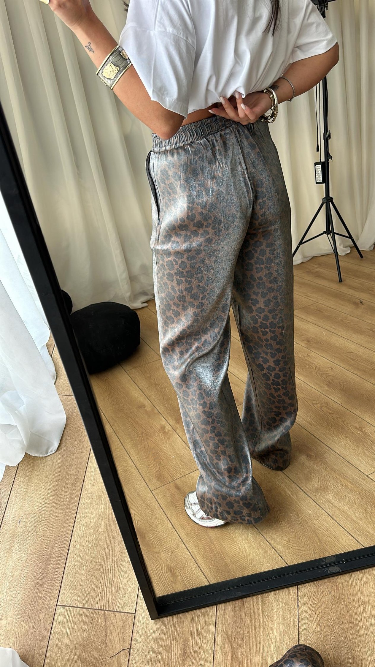 Leopar Saten Pantolon