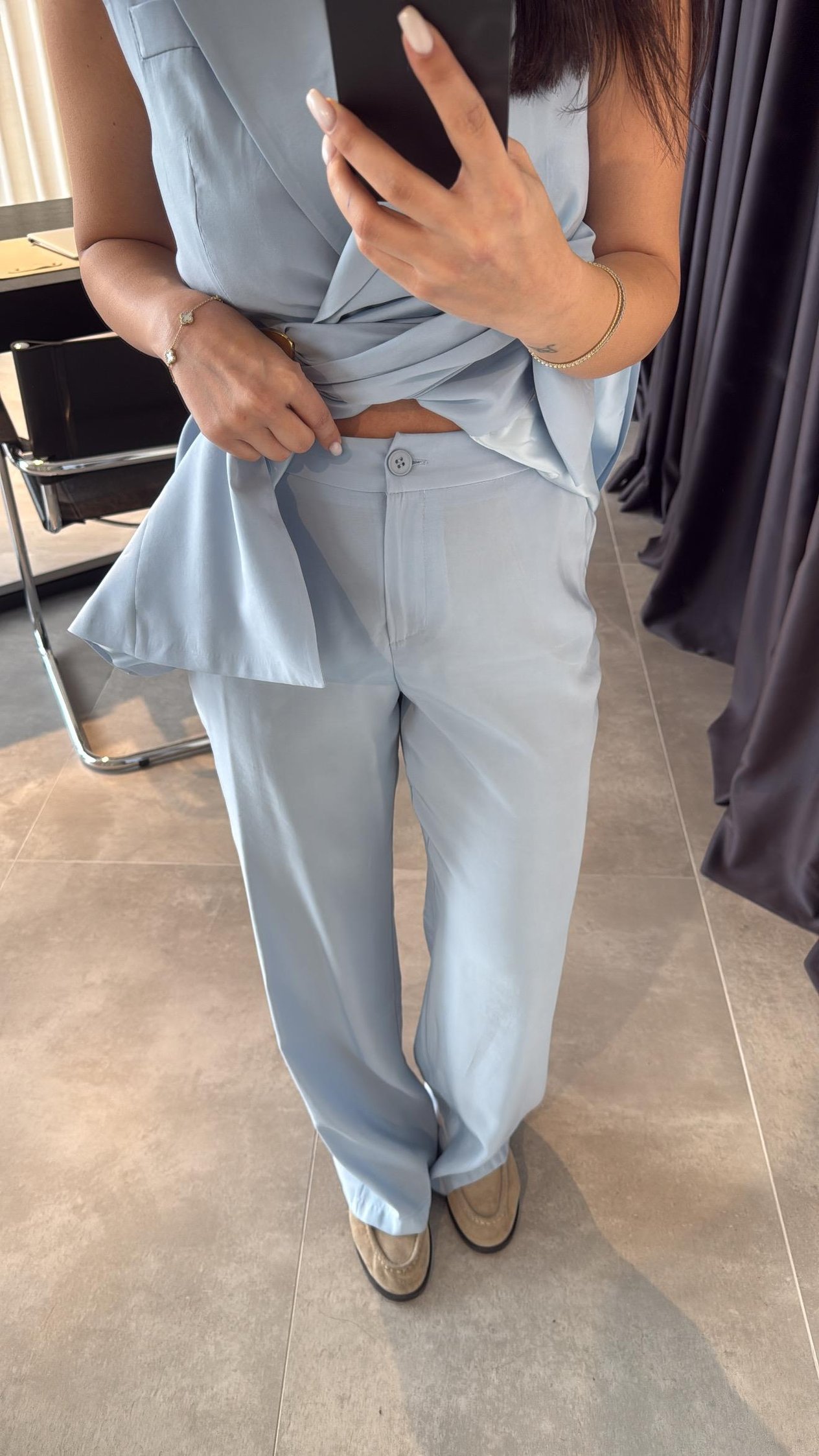 Mavi Toka Detaylı Yelek Pantolon Takım
