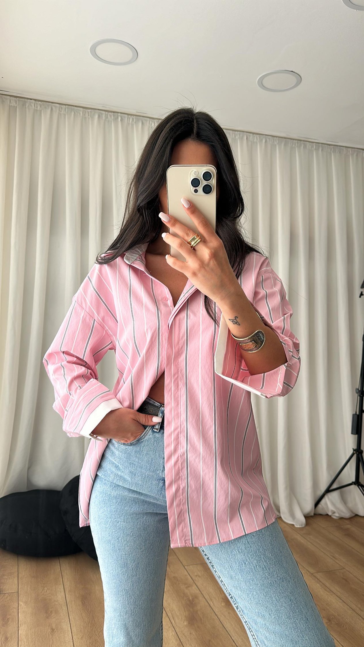 Pembe Çizgili poplin Gömlek