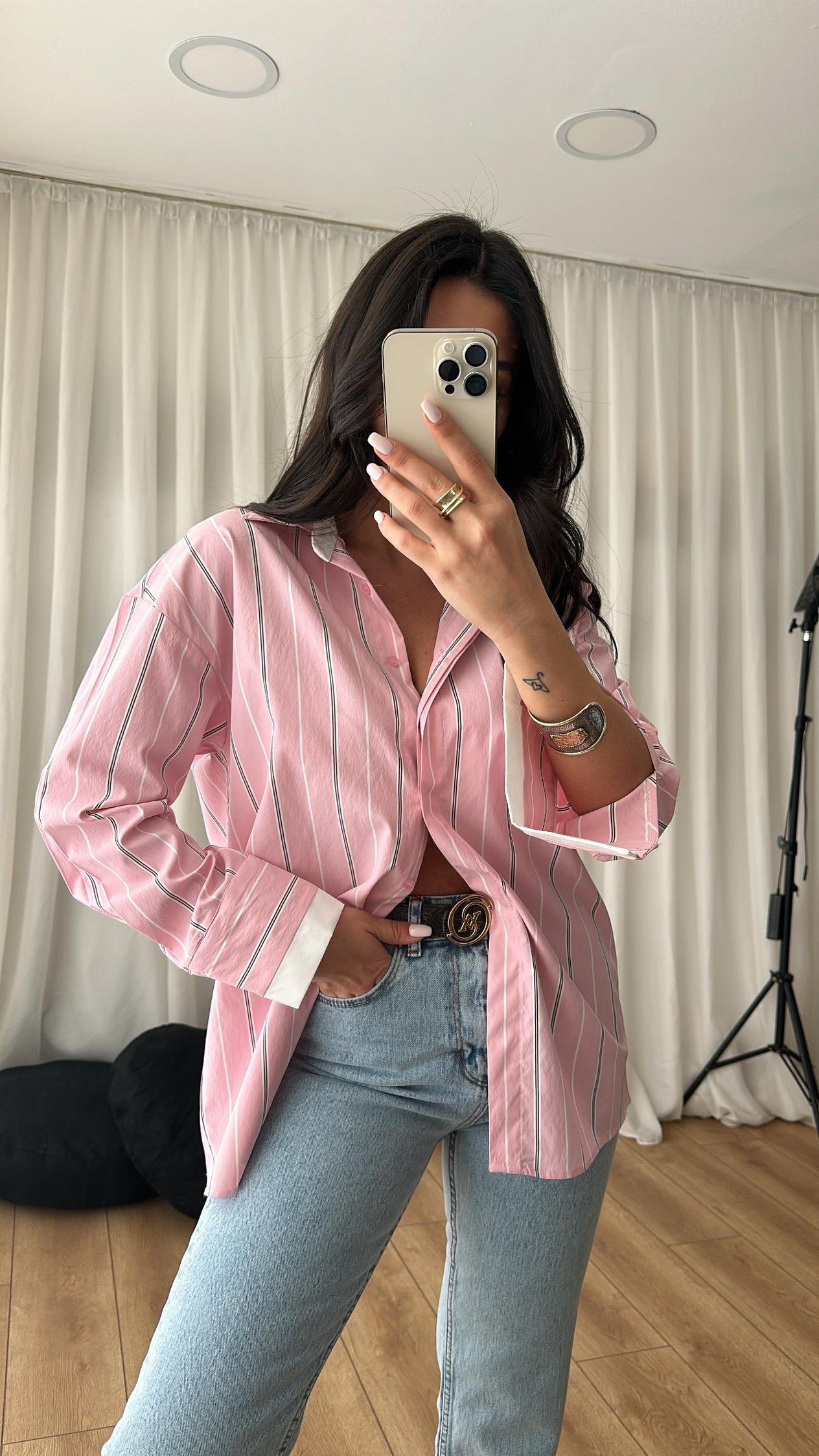 Pembe Çizgili poplin Gömlek