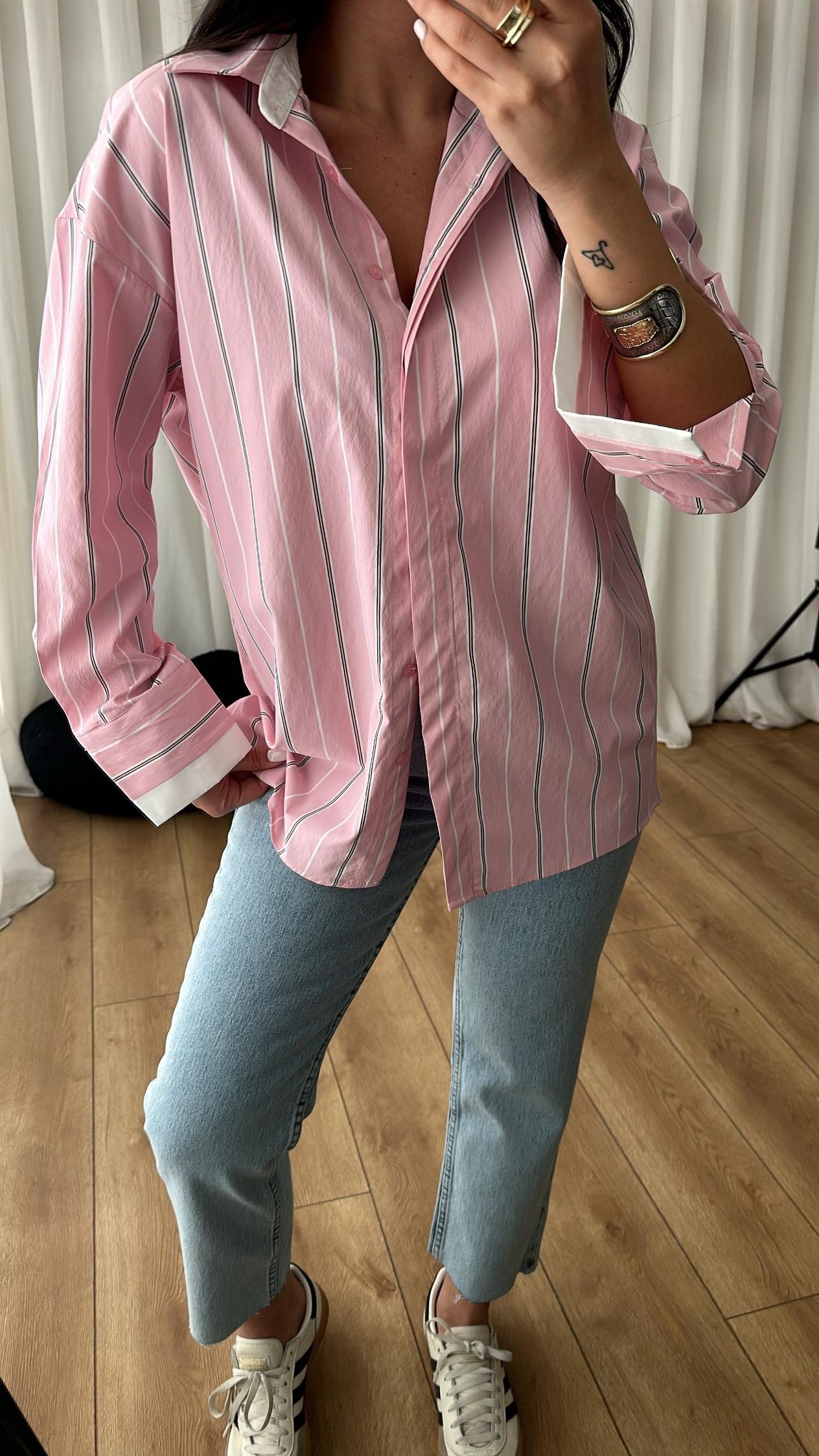 Pembe Çizgili poplin Gömlek