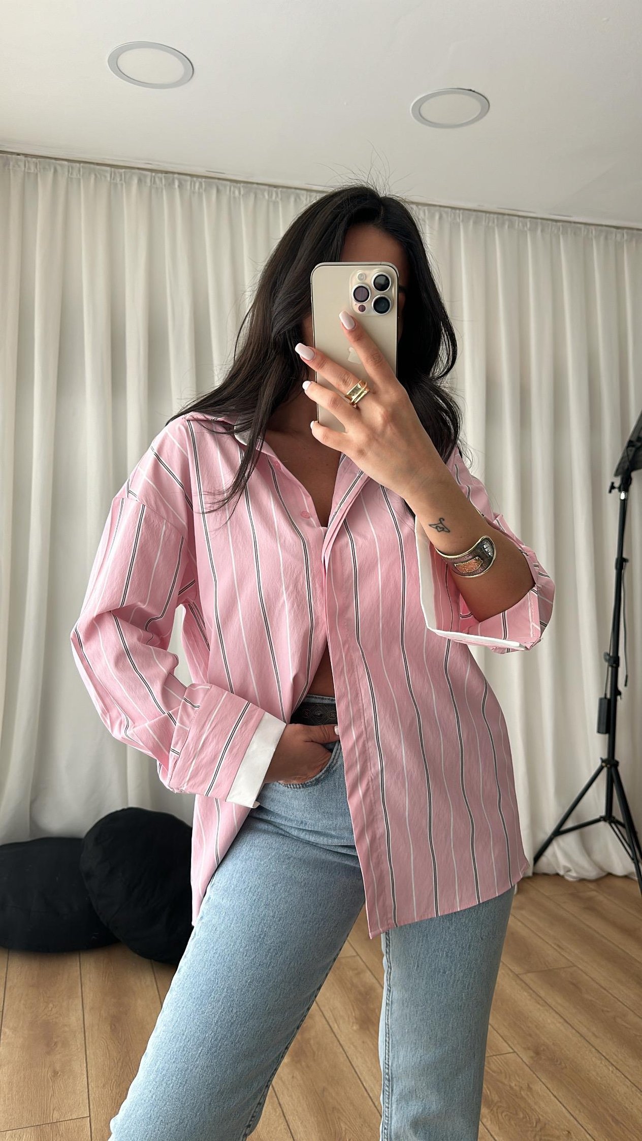 Pembe Çizgili poplin Gömlek