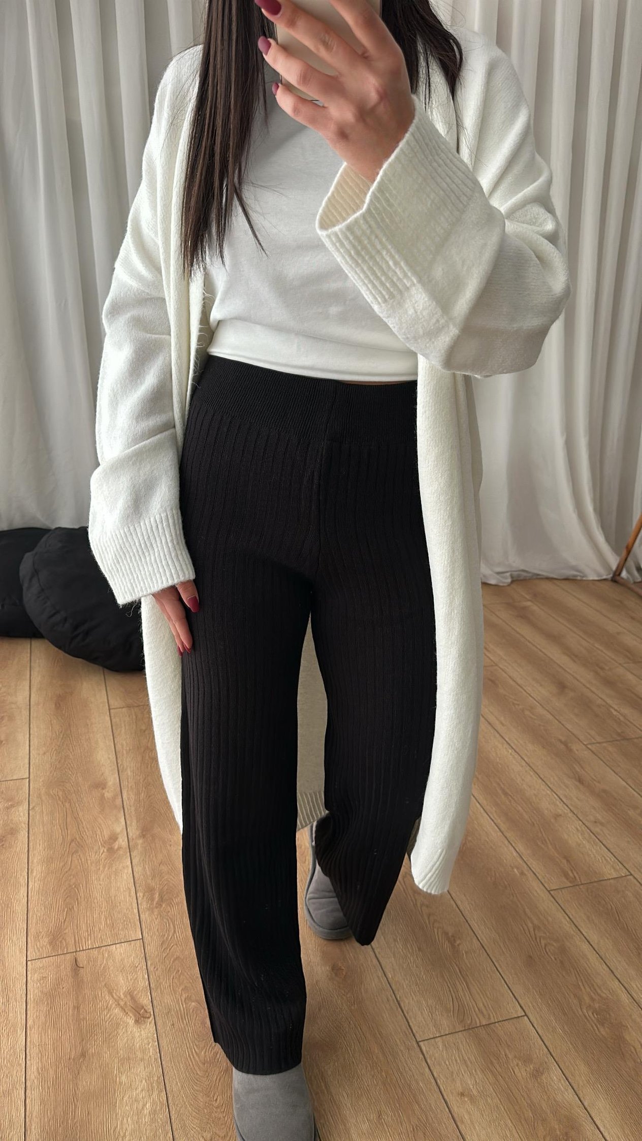 Siyah Fitilli Triko Pantolon