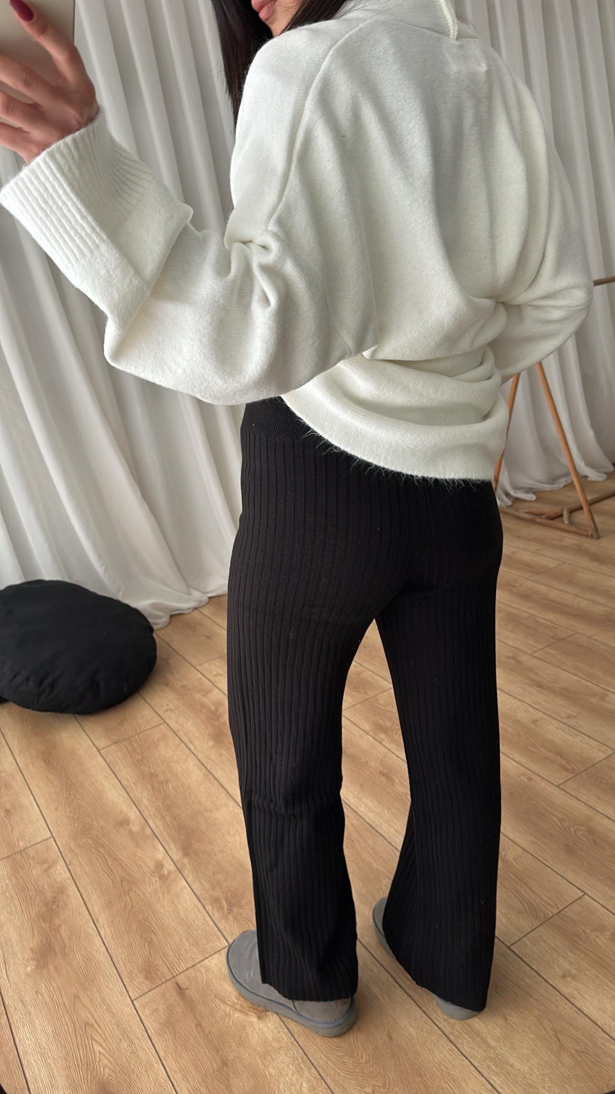 Siyah Fitilli Triko Pantolon