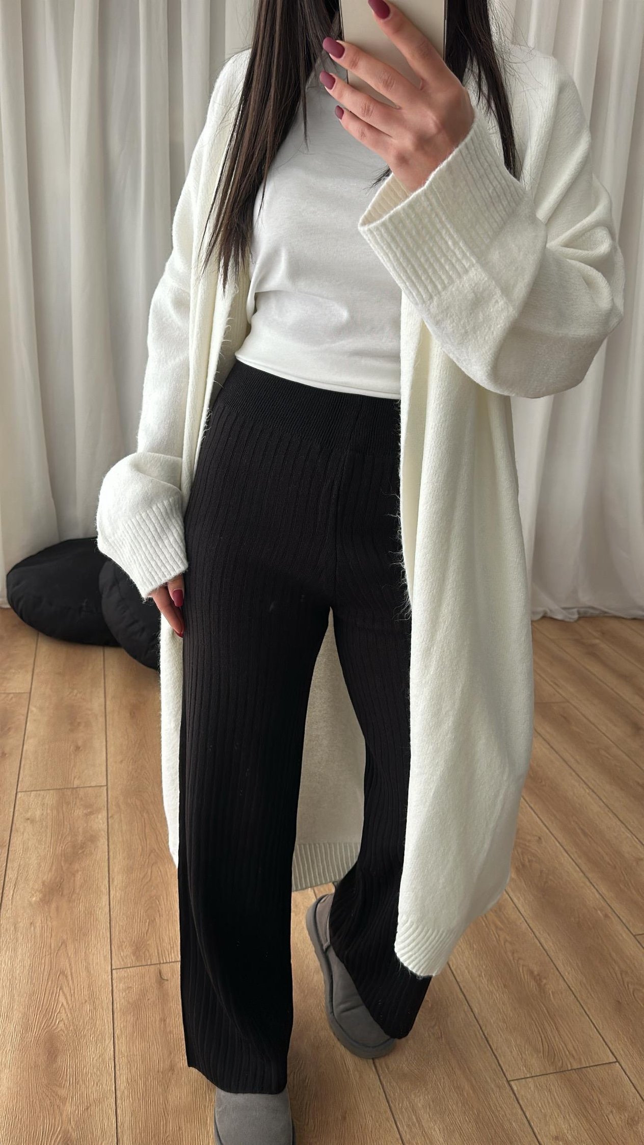 Siyah Fitilli Triko Pantolon