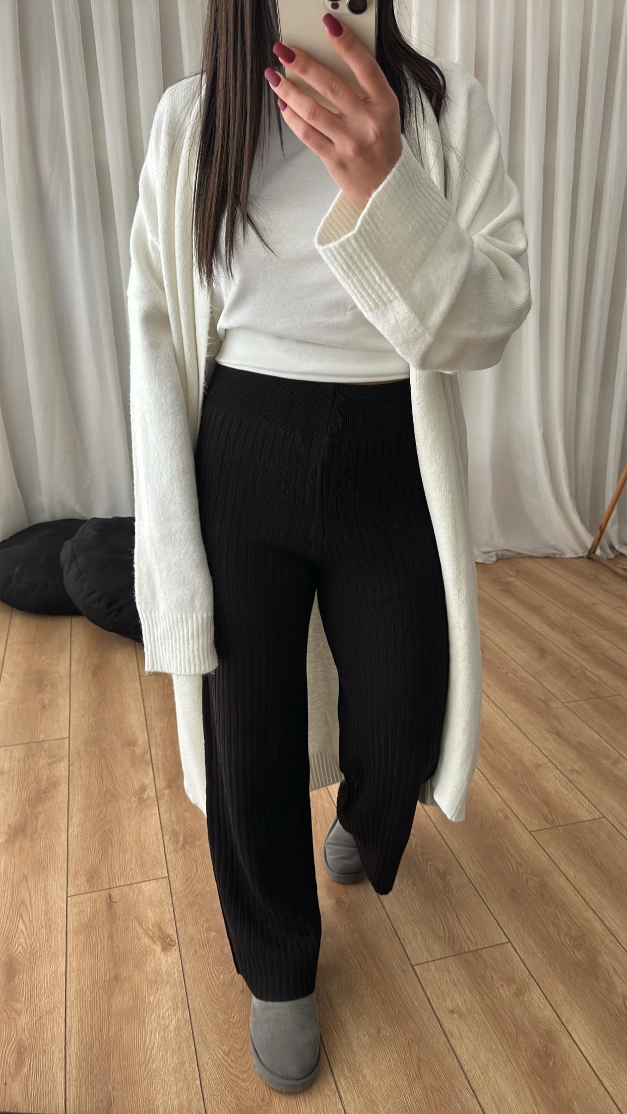 Siyah Fitilli Triko Pantolon
