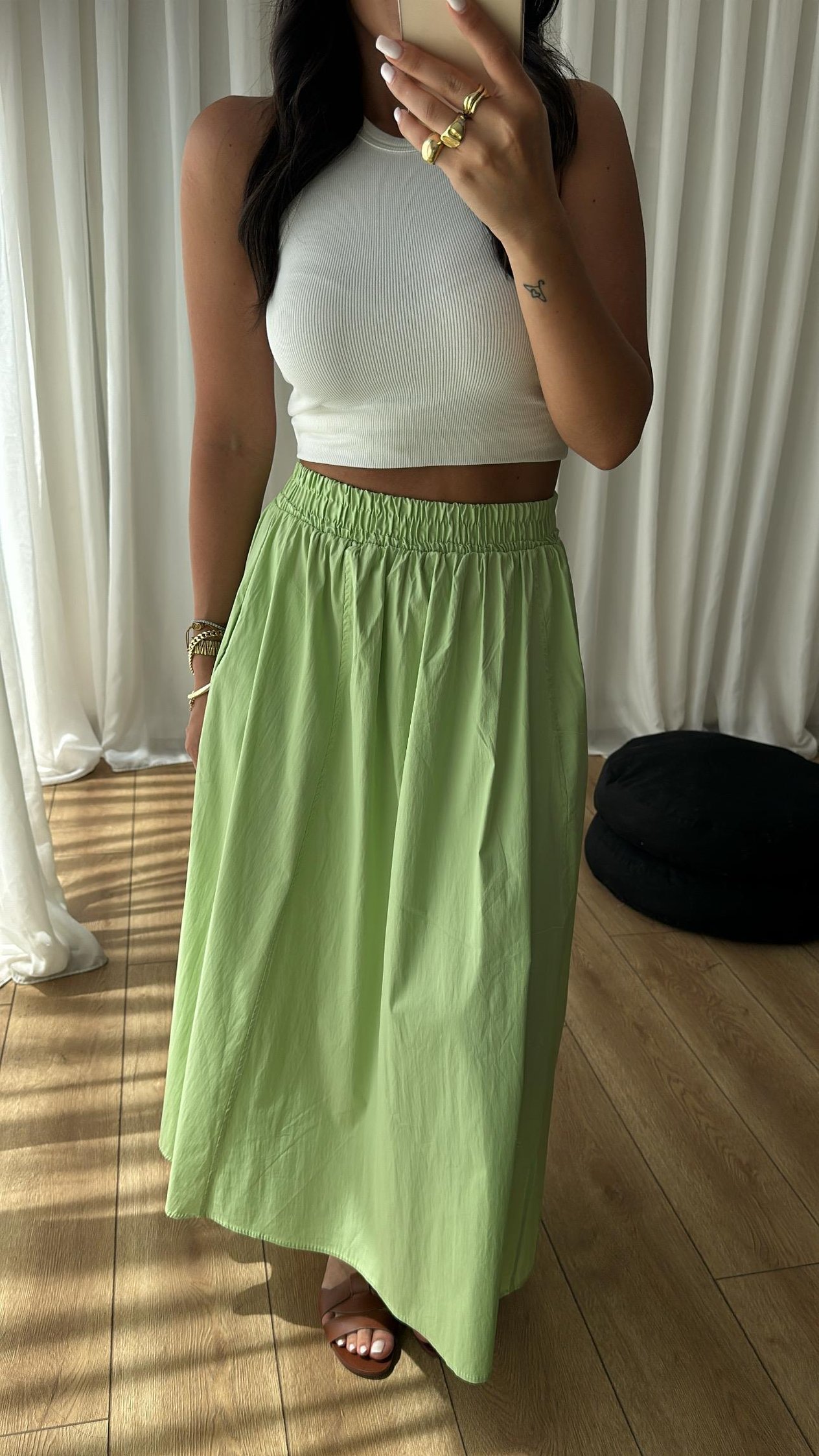 Yeşil Poplin Maxi Etek