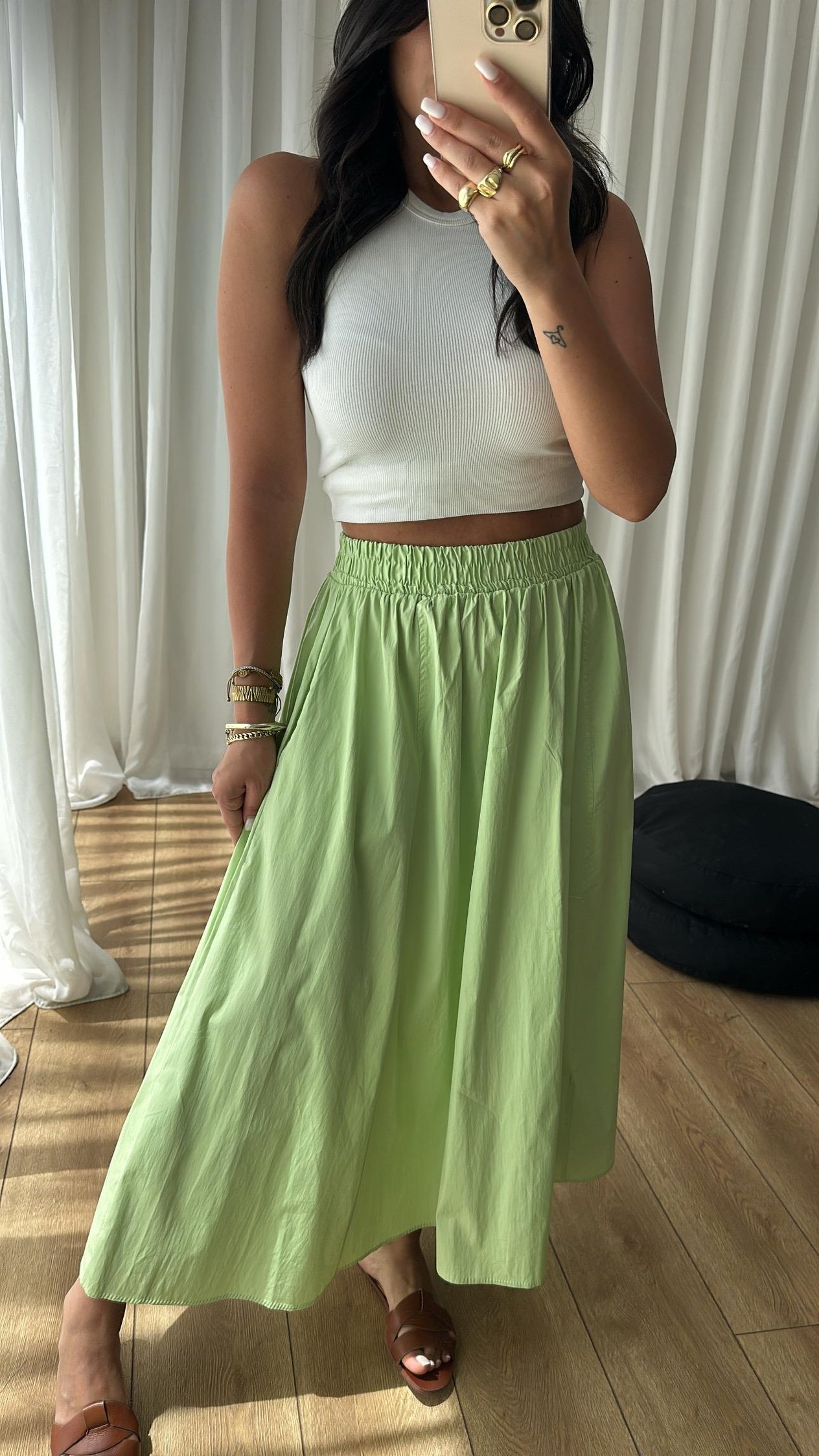 Yeşil Poplin Maxi Etek