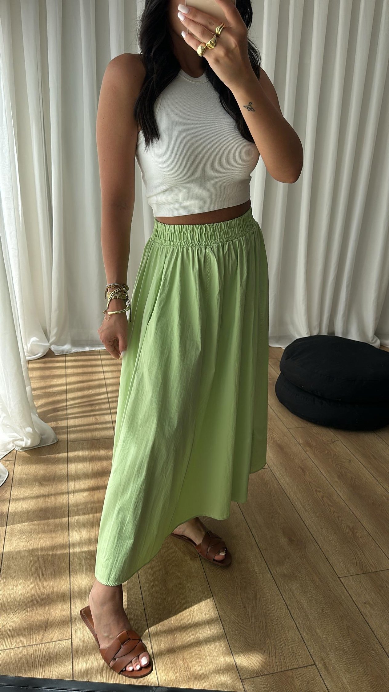 Yeşil Poplin Maxi Etek
