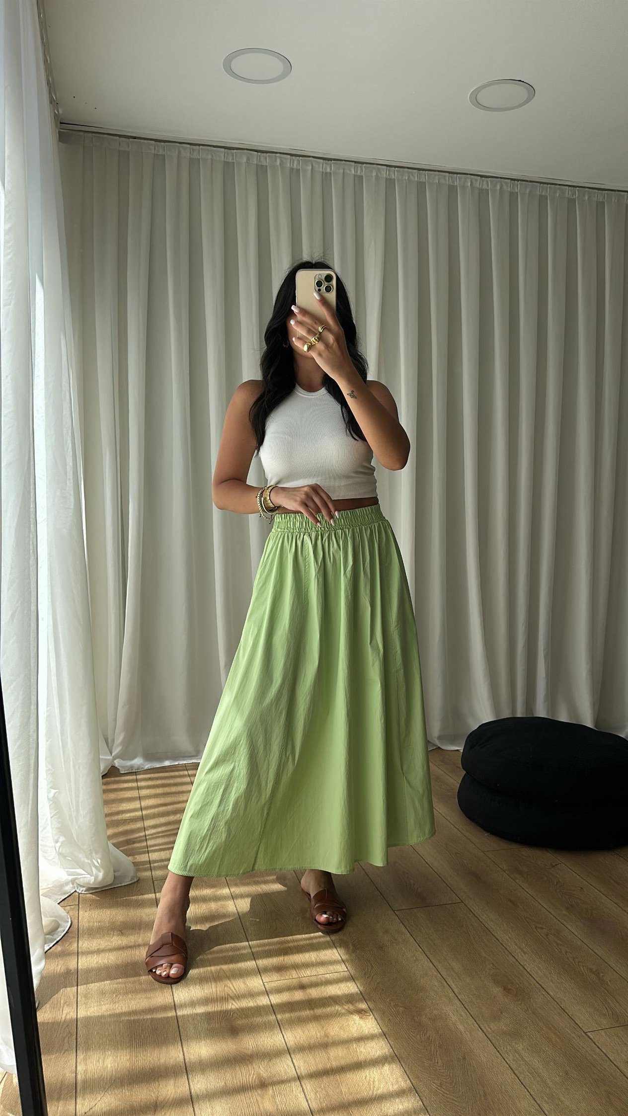 Yeşil Poplin Maxi Etek
