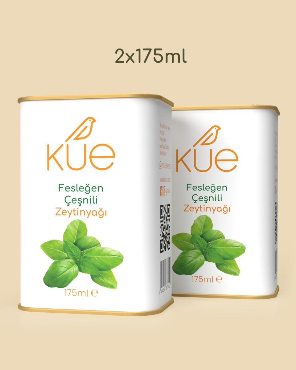 KUE Fesleğen Çeşnili Erken Hasat Soğuk Sıkım Natürel Sızma Zeytinyağı 2x175ml