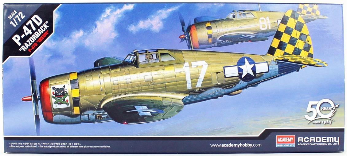 Academy 12492 1/72 P-47D Thunderbolt (Razor Back) Savaş Uçağı Demonte Plastik Maketi