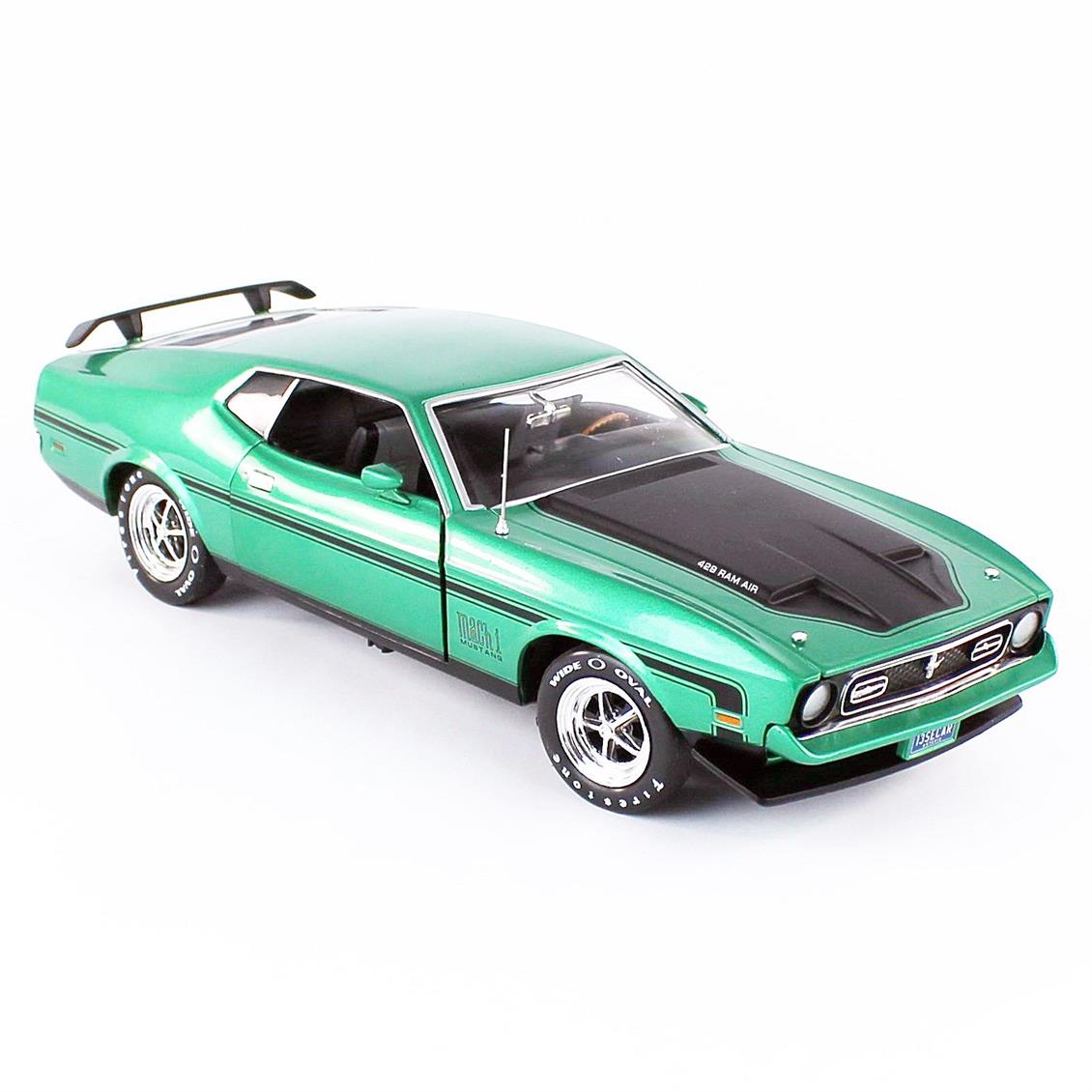 Autoworld AMM1262 1/18 1971 Ford Mustang Mach 1 CO71, Dark Green, Sergilemeye Hazır Metal Araba Maketi