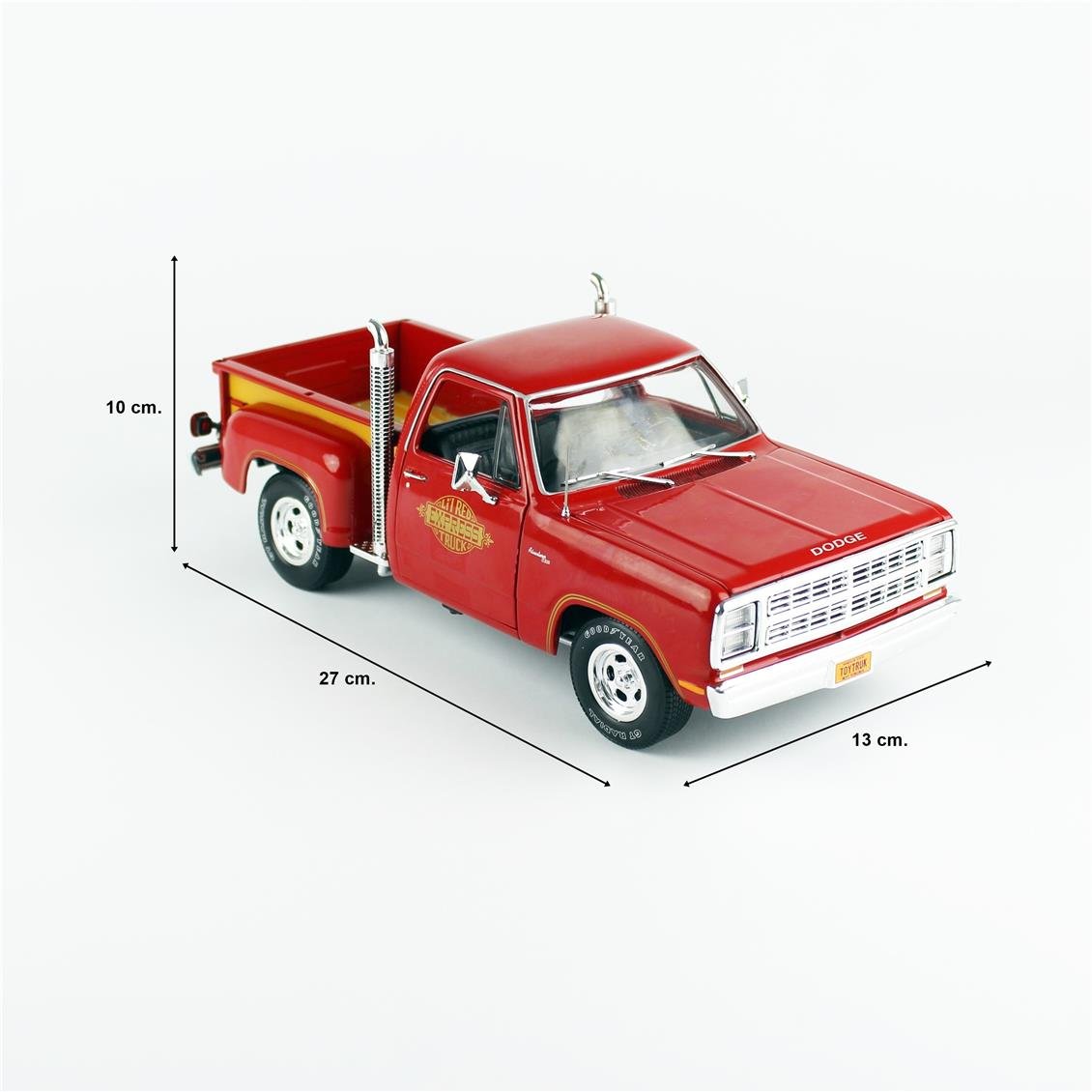 AutoWorld AW319 1/18 Ölçek, 1979 Dodge Ut-line Pickup, L'il Red Truck, Sergilemeye Hazır Metal Araba Modeli