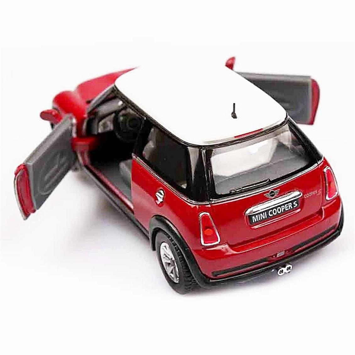 Bburago 12034 1/18 2001 Mini Cooper, Kırmızı-Beyaz Tavanlı, Sergilemeye Hazır Metal Araba Modeli