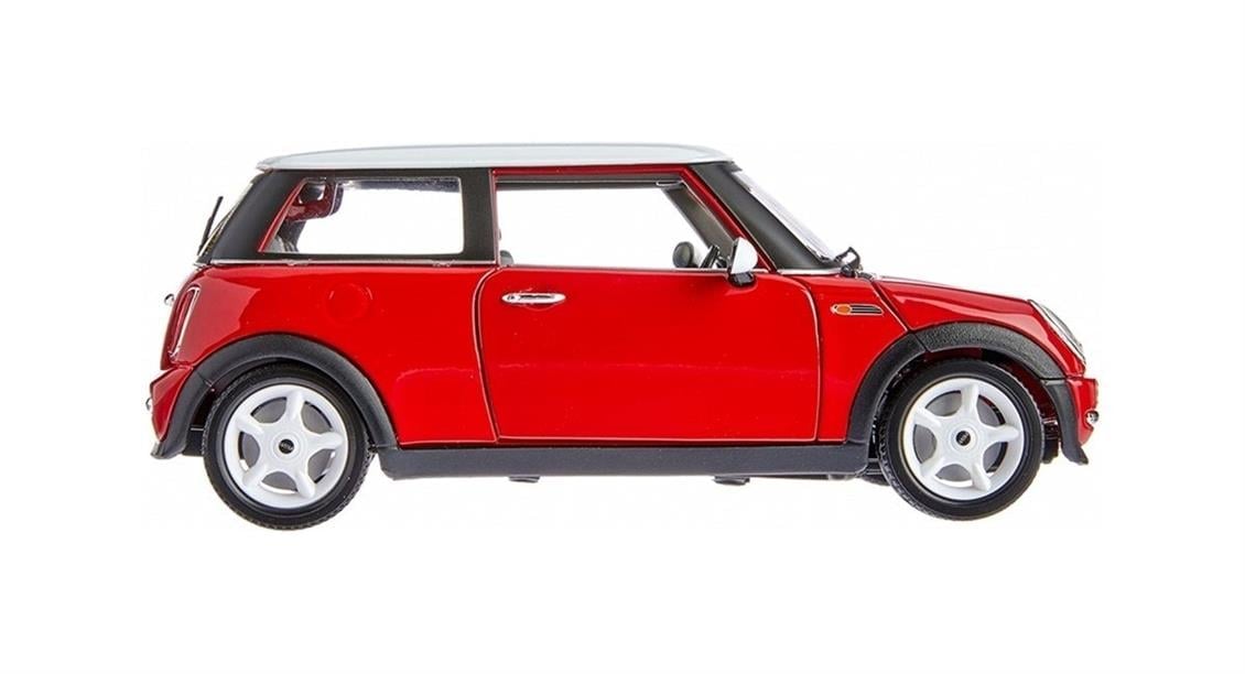 Bburago 12034 1/18 2001 Mini Cooper, Kırmızı-Beyaz Tavanlı, Sergilemeye Hazır Metal Araba Modeli