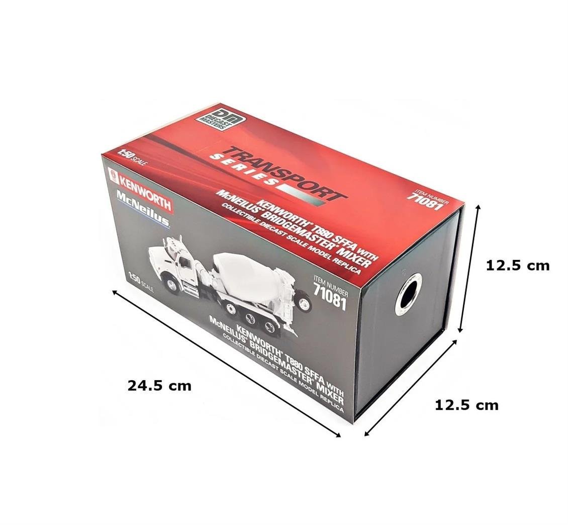 Diecast Masters 71081 1/50 Ölçek, Kenworth T880 SBFA 3 akslı Çimento Mikseri, Beyaz, Hazır Metal Model