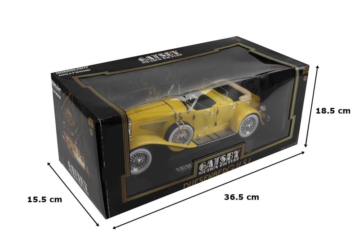GreenLight 12927 1/18 1934 Duesenberg II SJ (The Great Gatsby 2013), Sarı, Sergilemeye Hazır Metal Araba Modeli