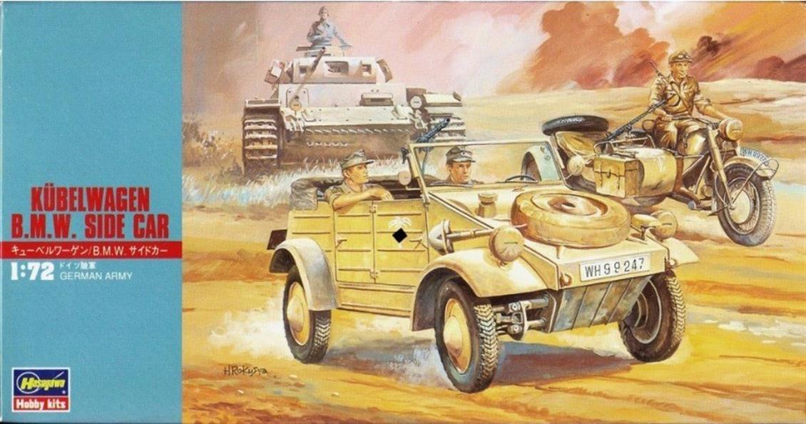 Hasegawa MT12 31112 1/72 Kübelwagen Askeri Araç & BMW Sepetli Motosiklet Demonte Plastik Maket Seti