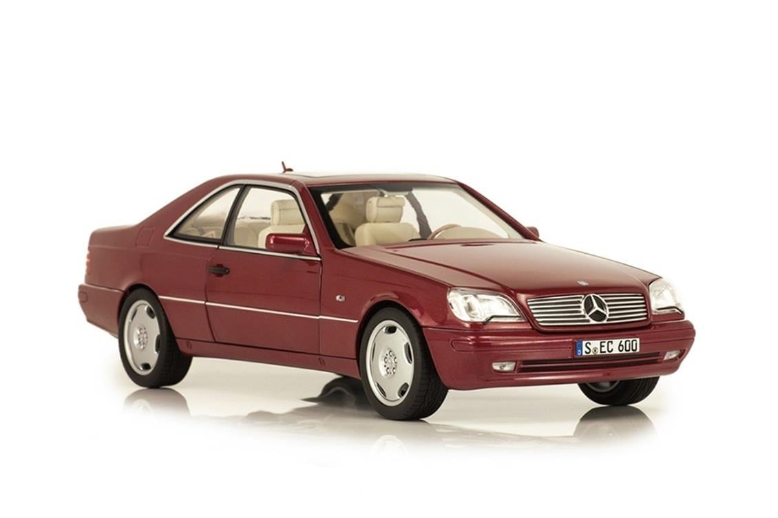 Norev B66040651 1/18 Mercedes Benz CL 600 Coupe 1994, Almandine Red Metallic,  Sergilemeye Hazır Metal Araba Modeli