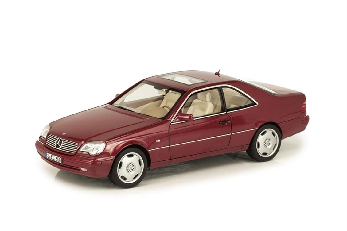 Norev B66040651 1/18 Mercedes Benz CL 600 Coupe 1994, Almandine Red Metallic,  Sergilemeye Hazır Metal Araba Modeli