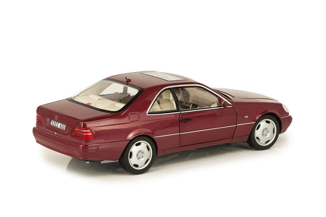 Norev B66040651 1/18 Mercedes Benz CL 600 Coupe 1994, Almandine Red Metallic,  Sergilemeye Hazır Metal Araba Modeli