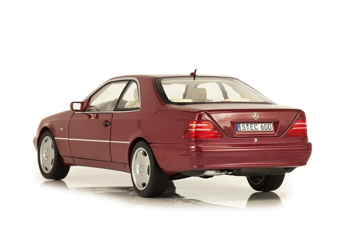 Norev B66040651 1/18 Mercedes Benz CL 600 Coupe 1994, Almandine Red Metallic,  Sergilemeye Hazır Metal Araba Modeli