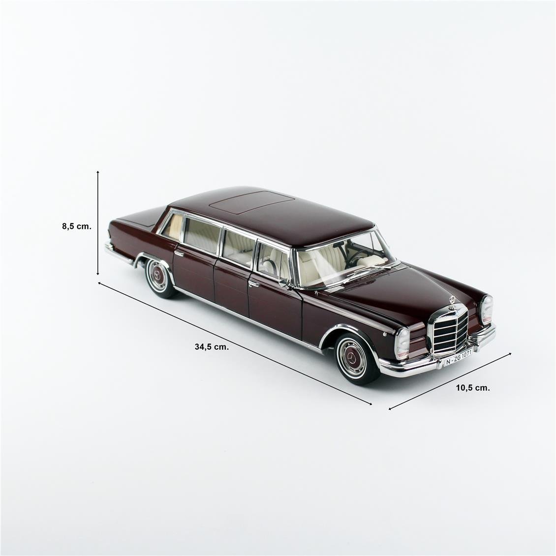 NZG 10710015 1/18 Ölçek, Mercedes-Benz 600 Pullman, Bordo, Sergilemeye Hazır Metal Model