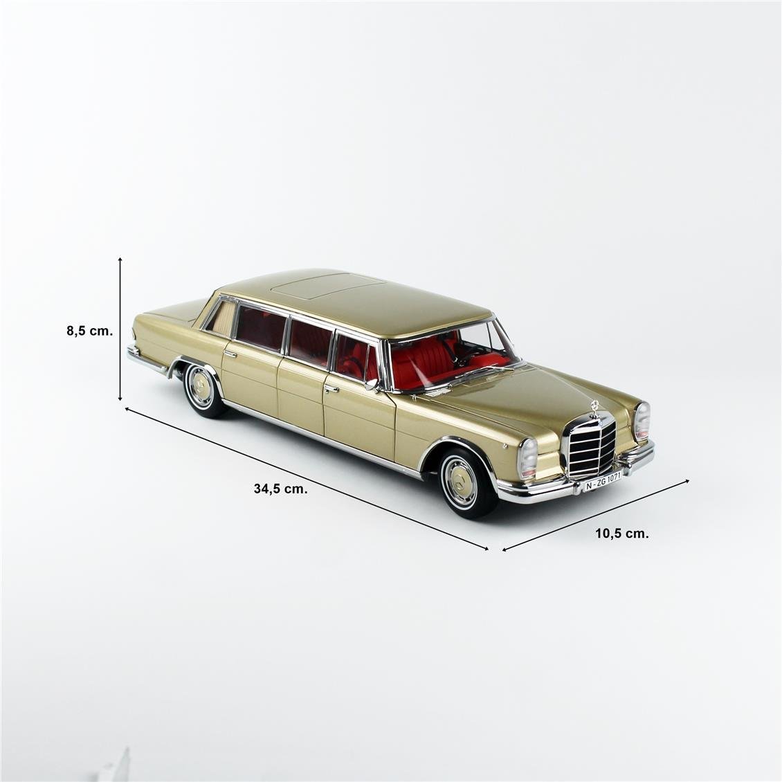 NZG 10710066 1/18 Ölçek, Mercedes-Benz 600 Pullman, Bej, Sergilemeye Hazır Metal Model