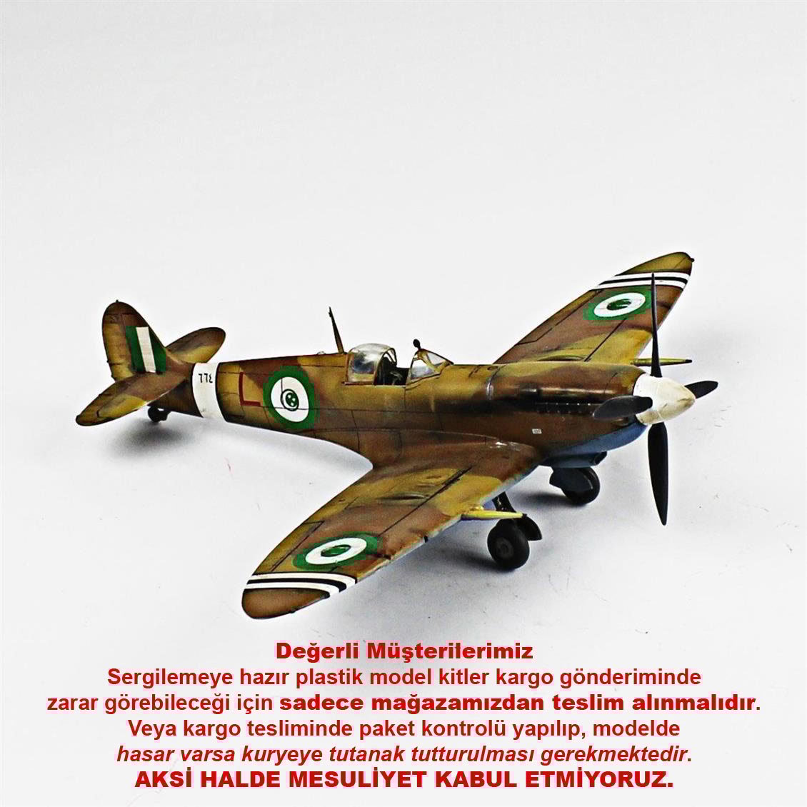 QD027 1/48 Spitfire Mk.V Sergilemeye Hazır Plastik Uçak Maketi