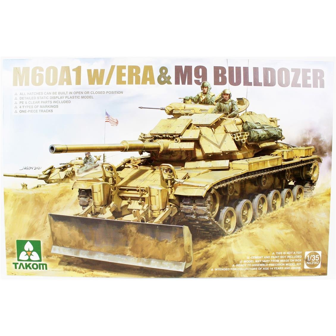 Takom 2142 1/35 Ölçek, M60A1 Tankı ve ERA ve M9 Buldozer, Plastik Model Kiti