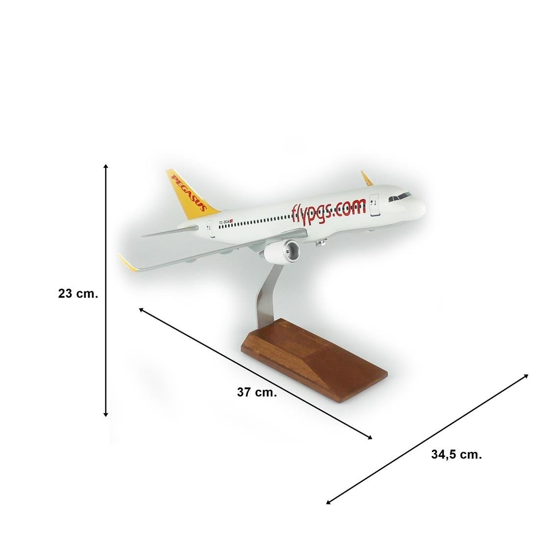 THY026 1/100 Ölçek, Pegasus  A320 Neo Yolcu Uçağı, Sergilemeye Hazır Ahşap Standlı Model