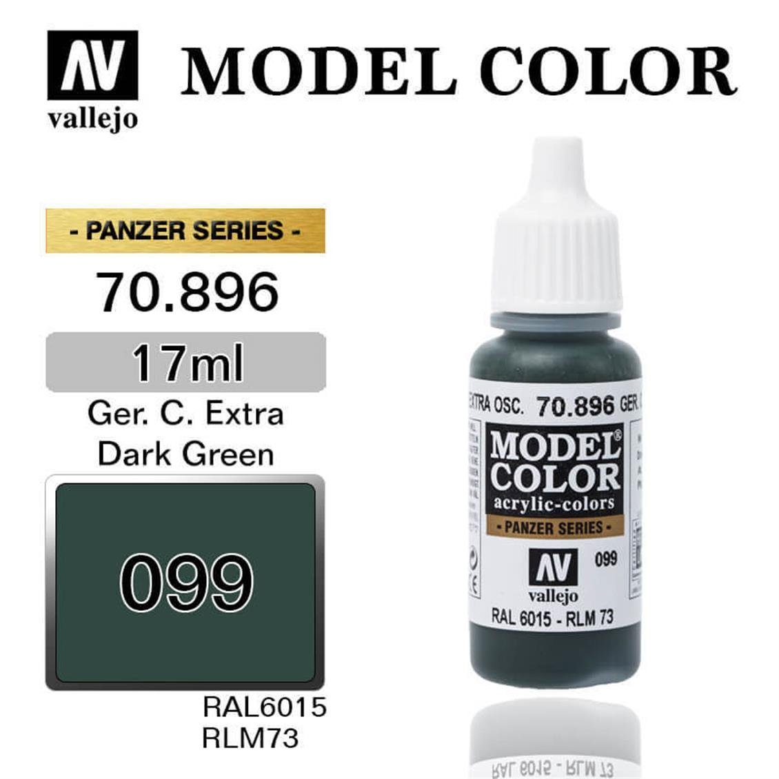 Vallejo 70896 17 ml. (99) Ger. Cam. Extra Dark Green-Matt, Model Color Serisi Model Boyası
