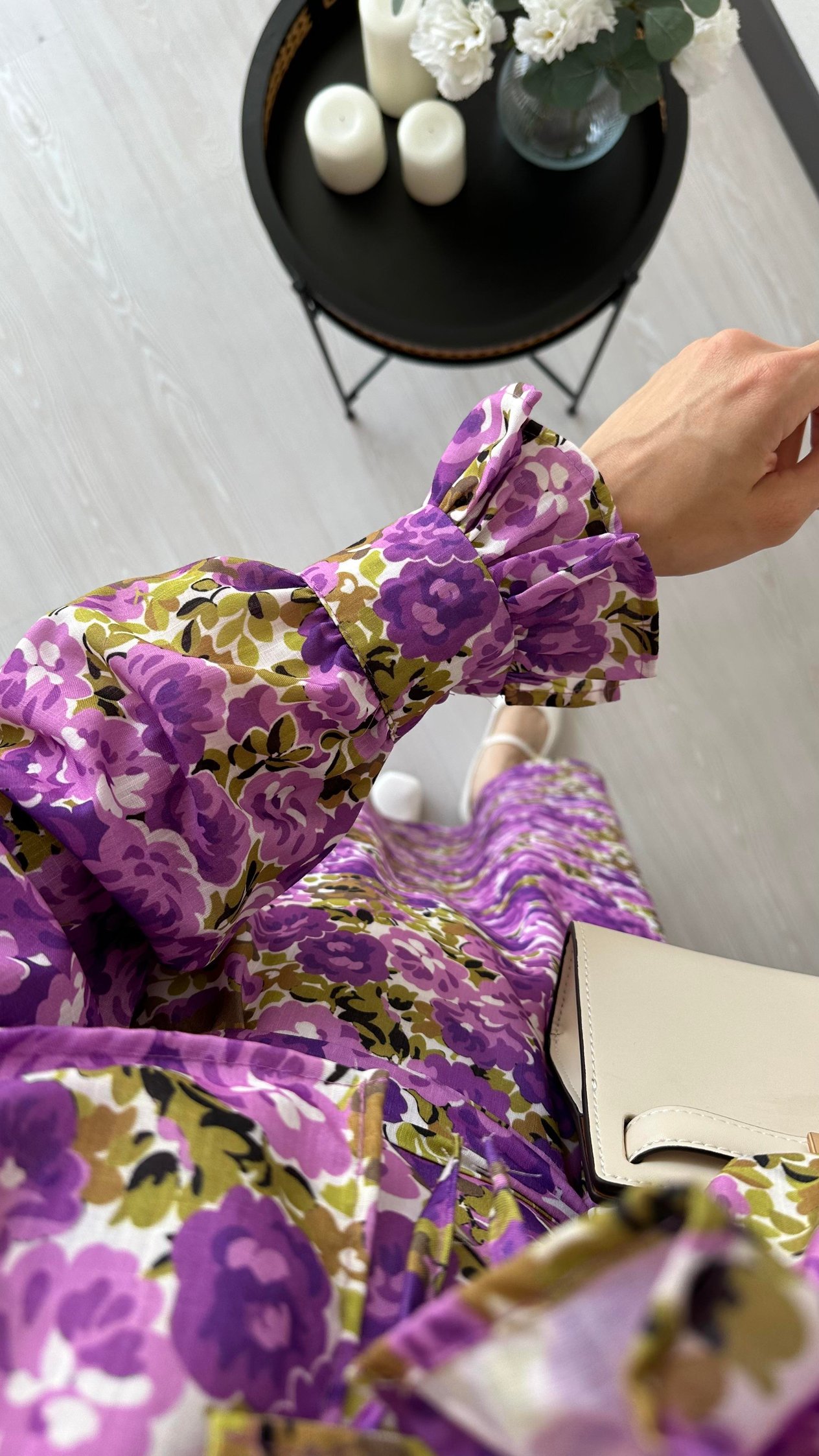 Bebe Yaka Çiçek Desenli Elbise Mor