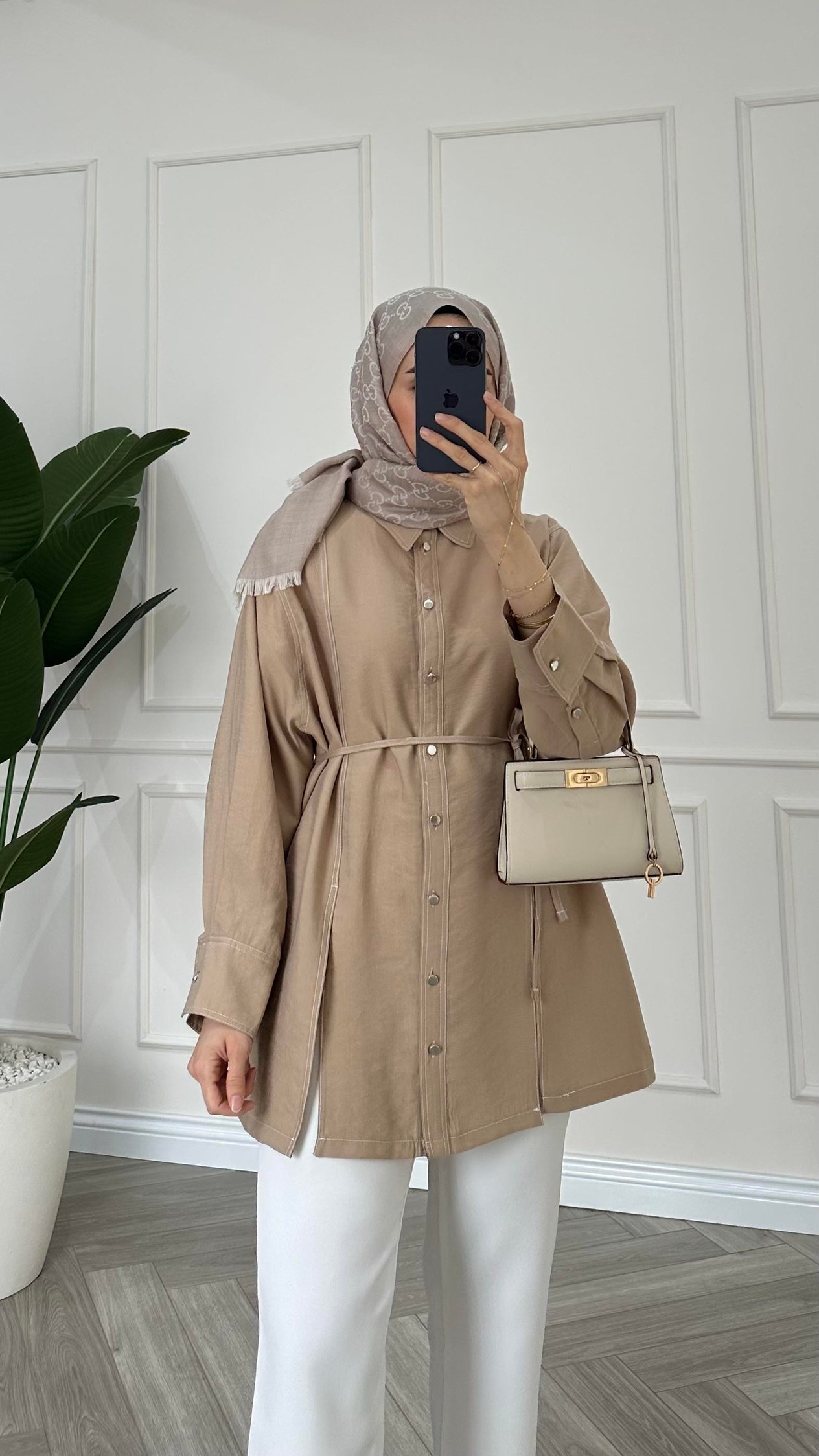 Gardenya Çift Dikiş Detaylı Gömlek Taş