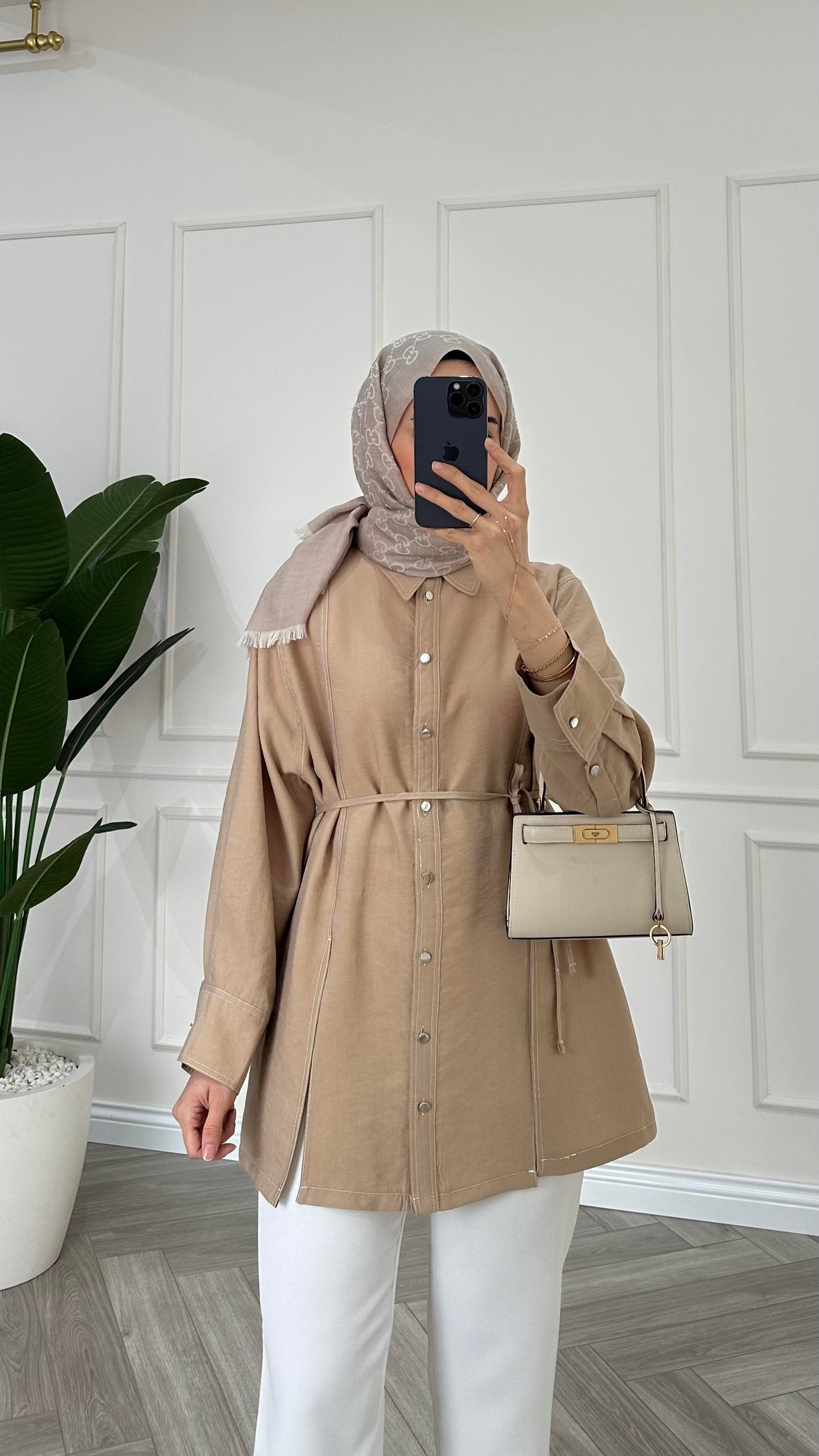 Gardenya Çift Dikiş Detaylı Gömlek Taş