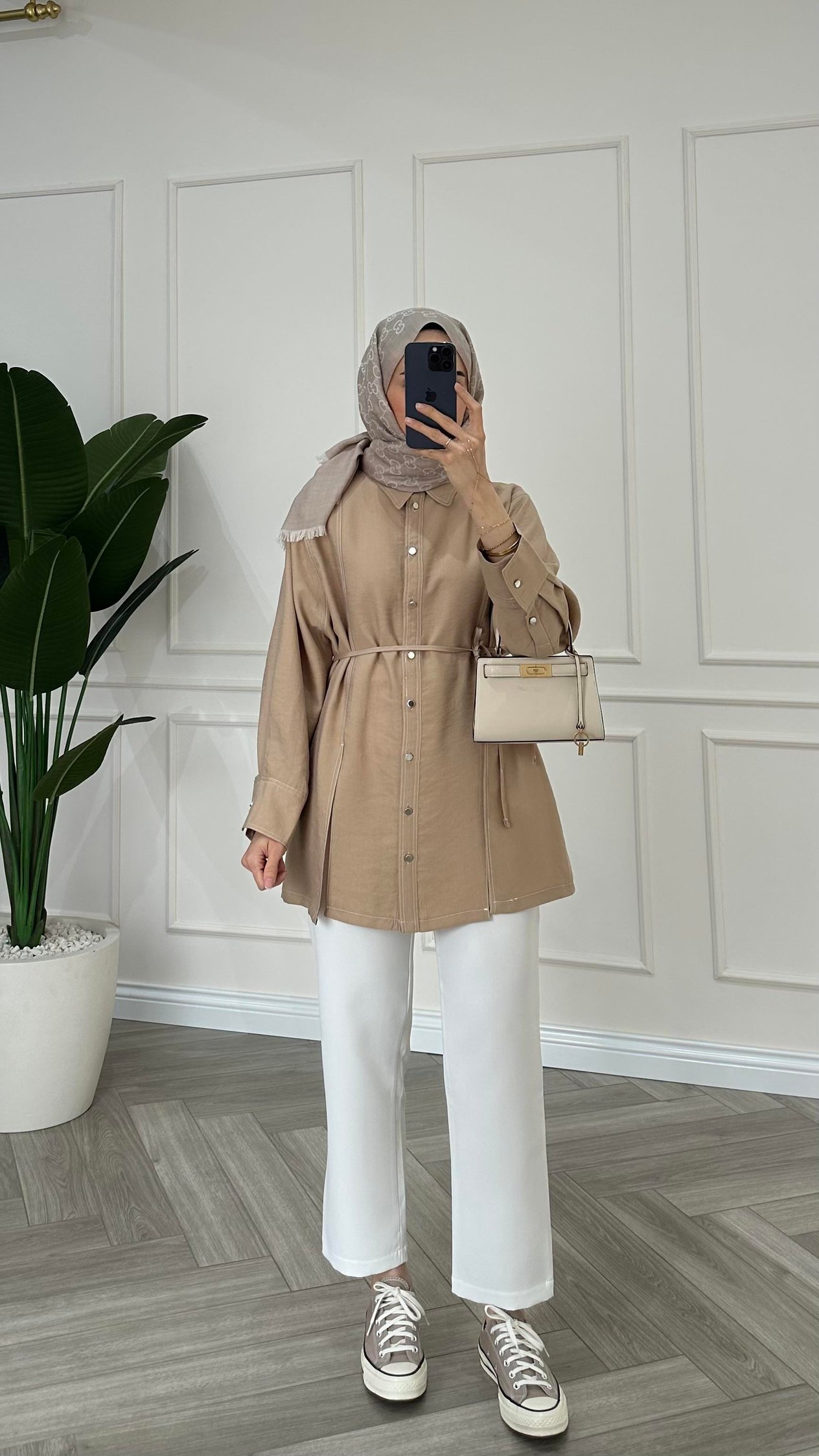 Gardenya Çift Dikiş Detaylı Gömlek Taş