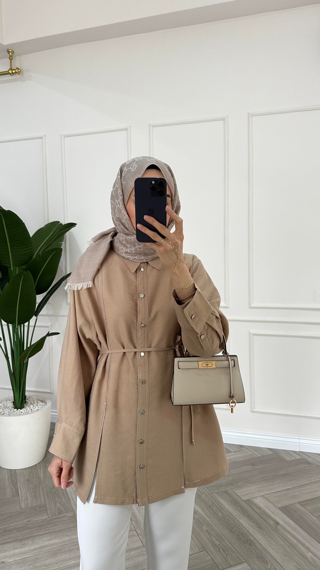 Gardenya Çift Dikiş Detaylı Gömlek Taş