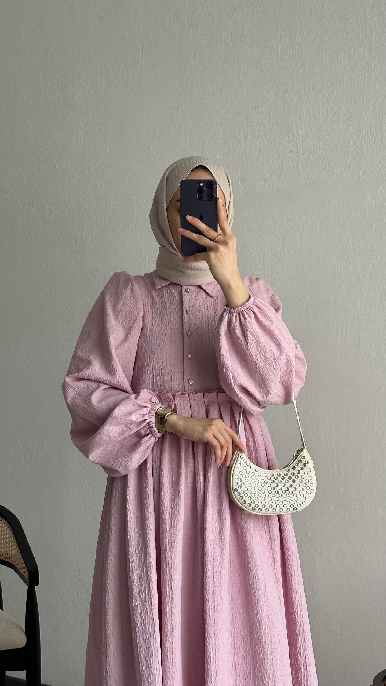 Gofre Elbise Pembe