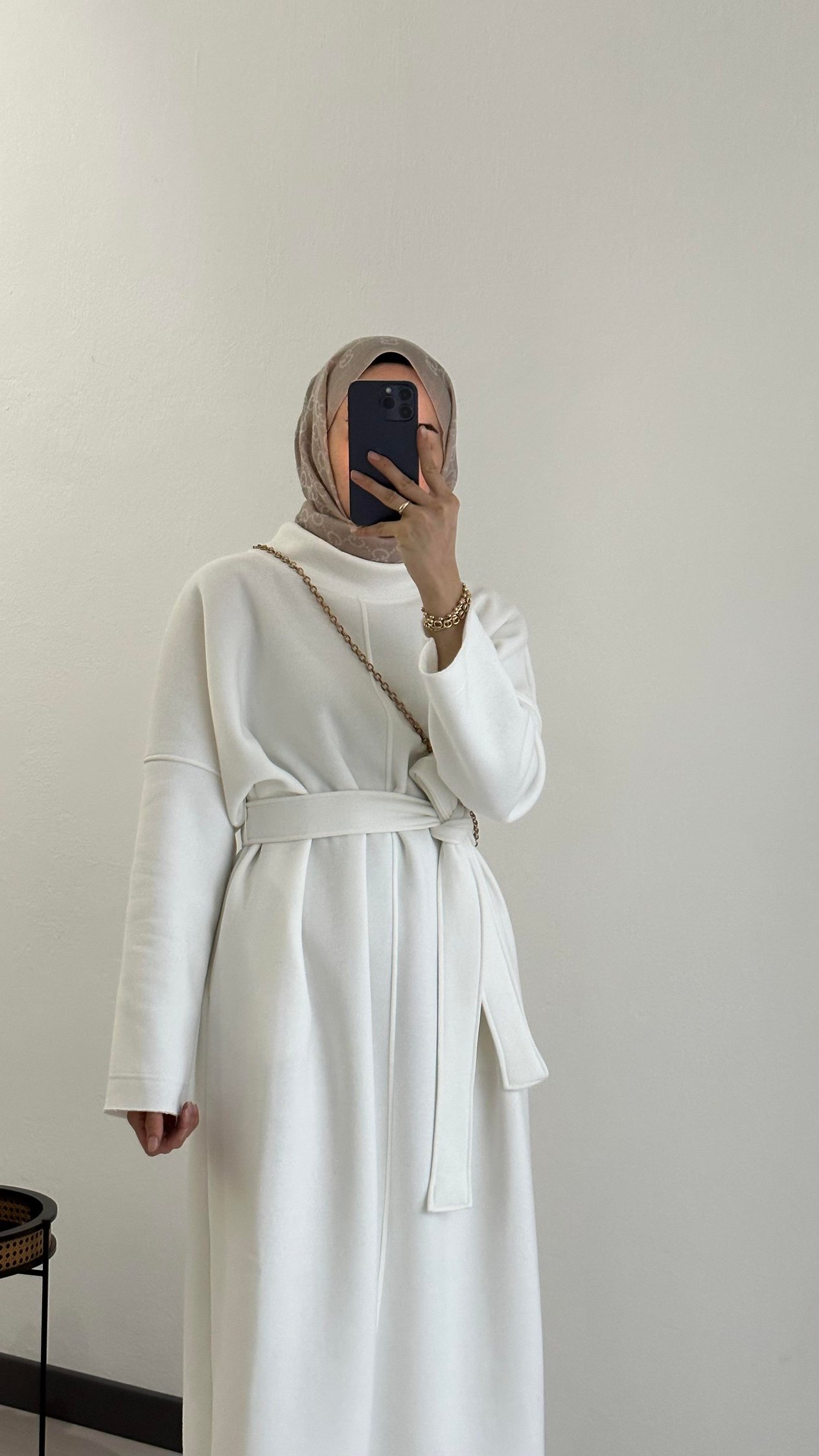 Şardonlu Elbise Beyaz