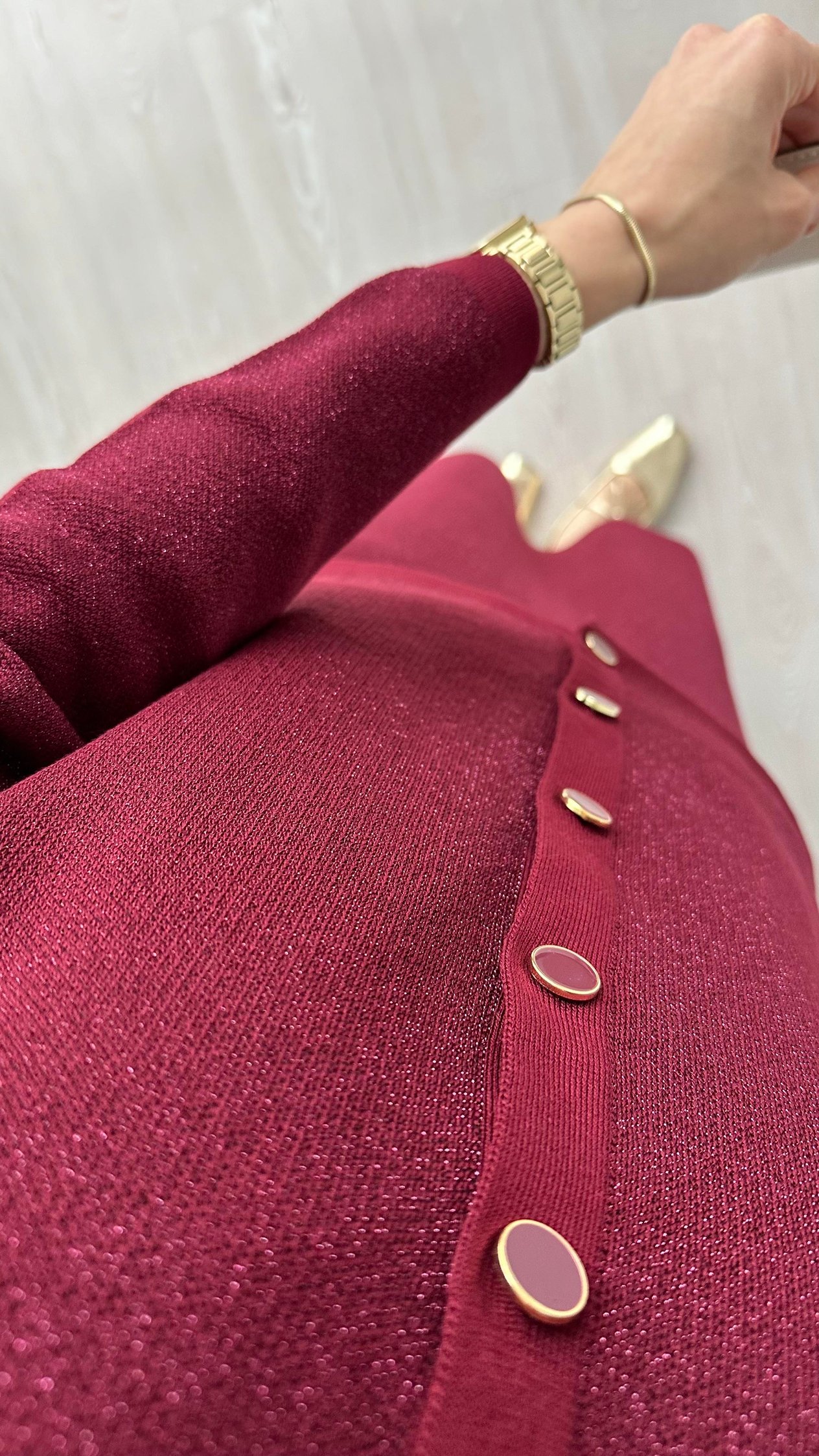 Simli Triko Etekli Takım Bordo