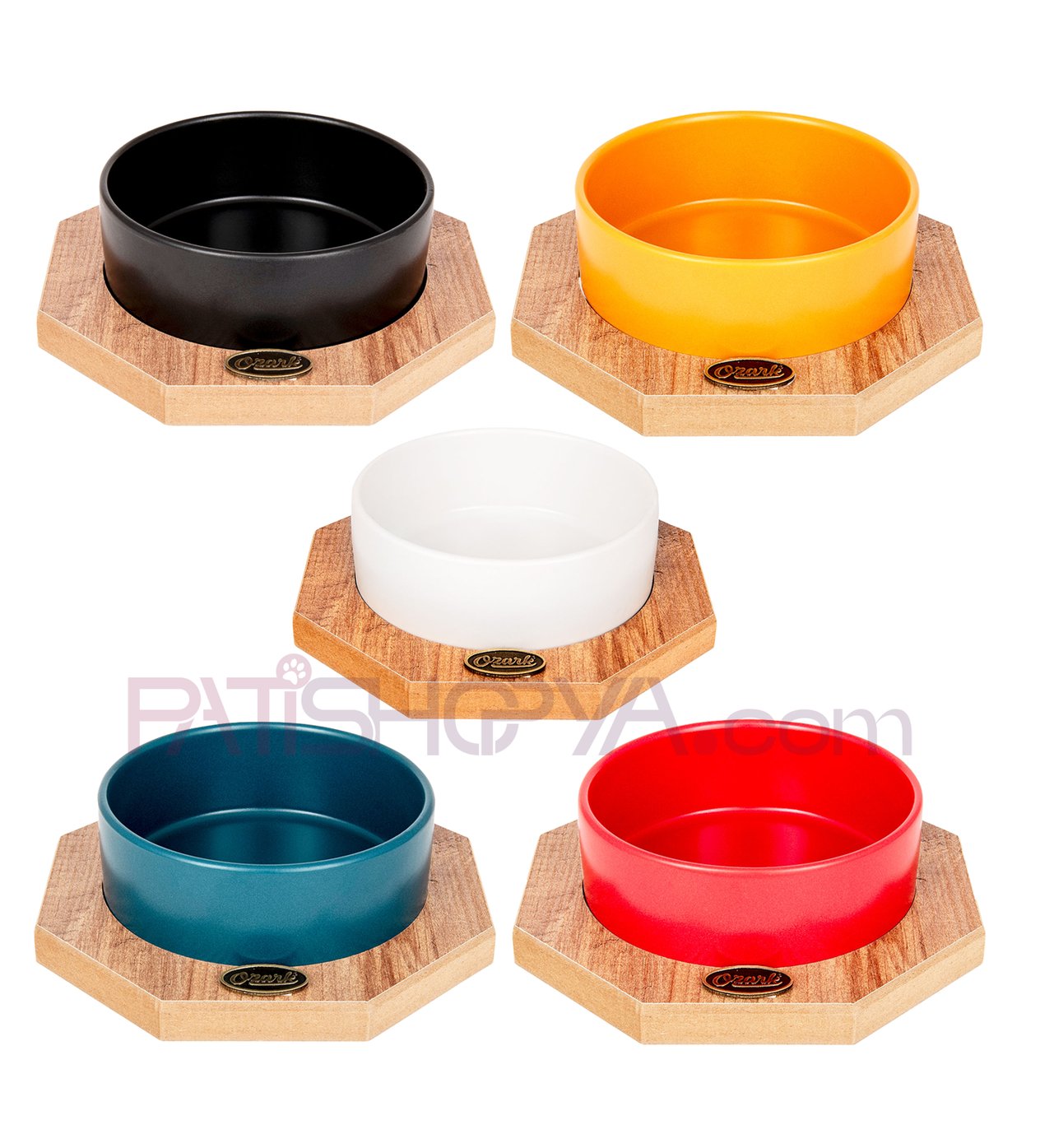 PATİSHOPYAOZARK SEKİZGEN SERAMİK MAMA VE SU KABI SETİ 1 ADET (KUTULU)